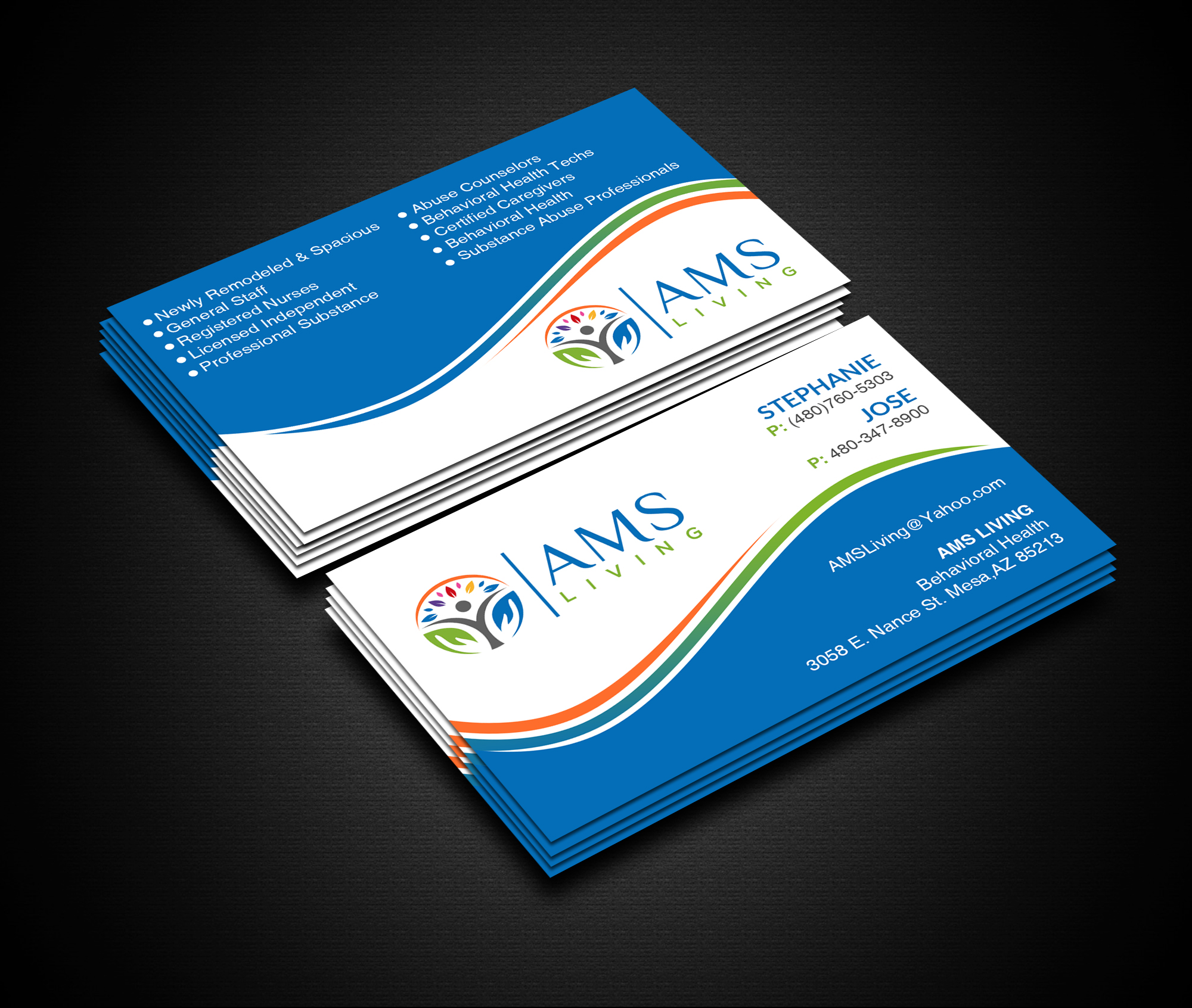 Visitenkarten-Design von Creations Box 2015 für AMS LIVING, LLC  | Design #27704804