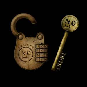 Key and padlock design for a brand promoting self awareness, be careful who you trust and open up to | T-Shirt-Design von Logo Blox