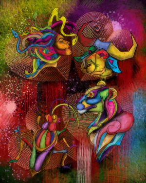 The Bull, Medusa, Lionness and Cockroach | Grafik-Design von vectoradics