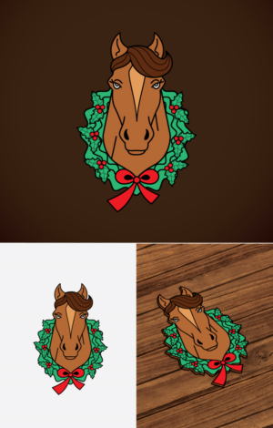 Horse Head with Christmas Wreath Ornament | Graphic Design by ally designs