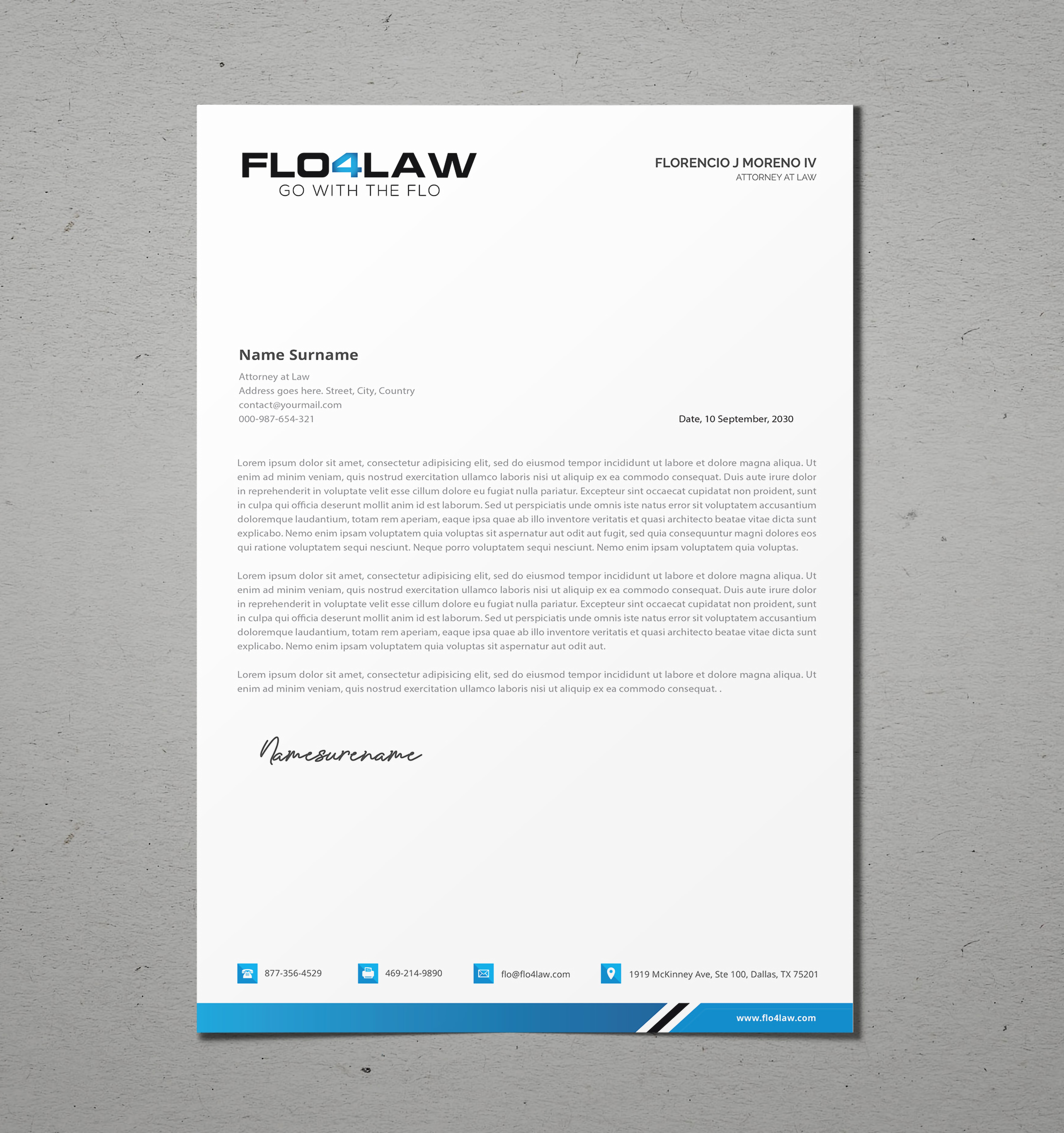 Letterhead Design by Tilt for Florencio J Moreno IV | Design #27915800