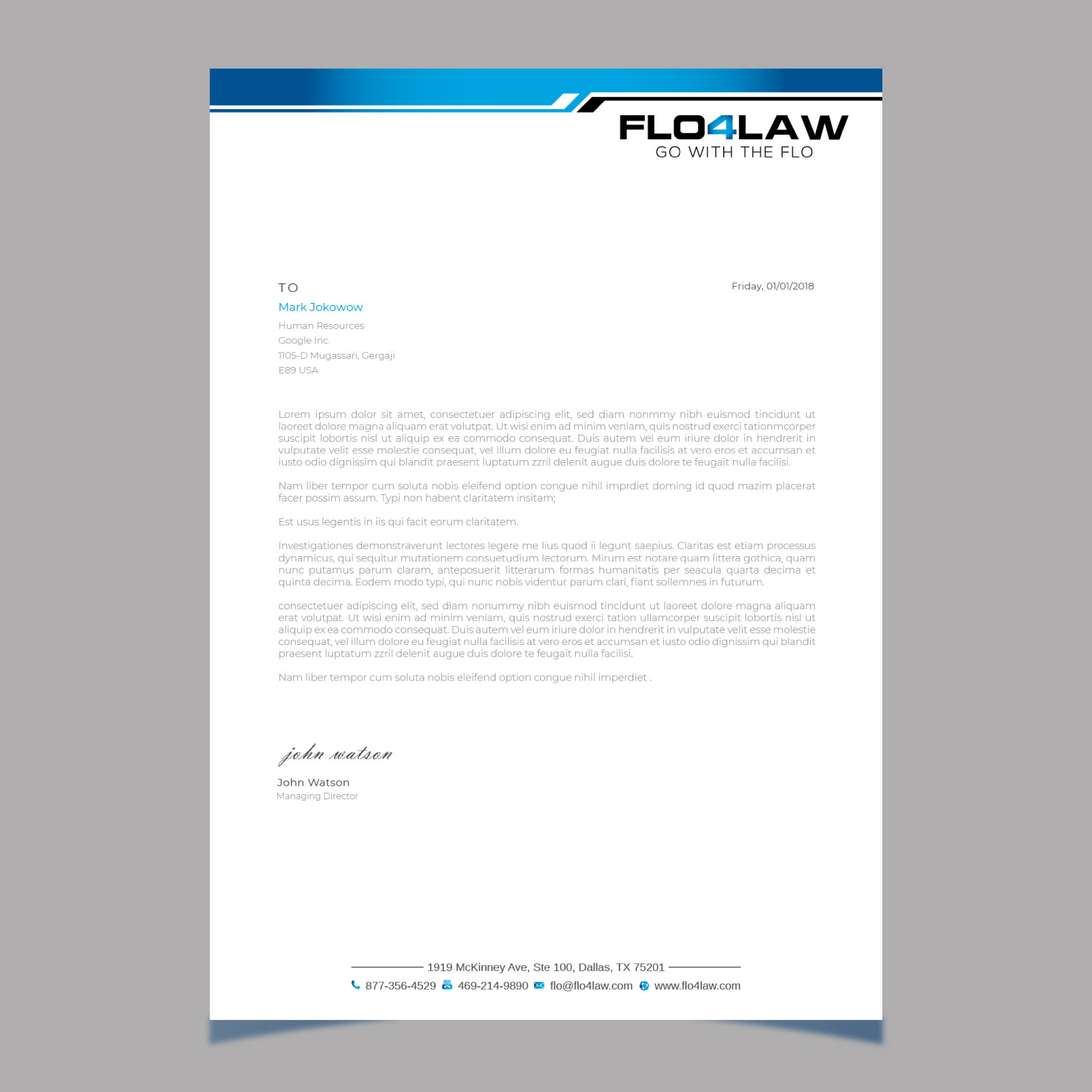 Letterhead Design by LAXMI DESIGNHUB for Florencio J Moreno IV | Design #27896225
