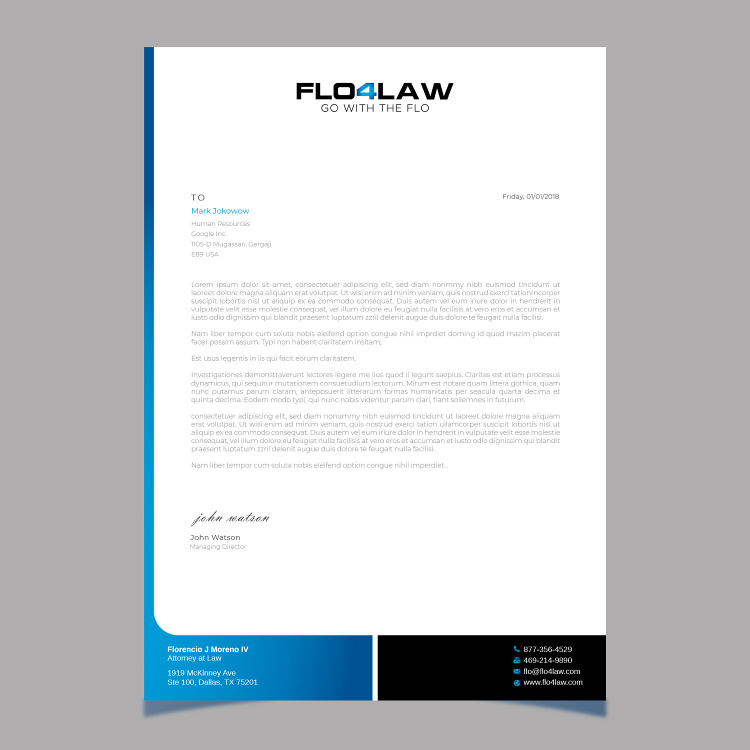 Letterhead Design by LAXMI DESIGNHUB for Florencio J Moreno IV | Design #27896226