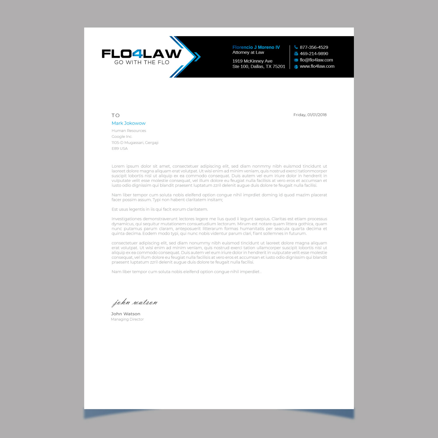 Letterhead Design by LAXMI DESIGNHUB for Florencio J Moreno IV | Design #27896228
