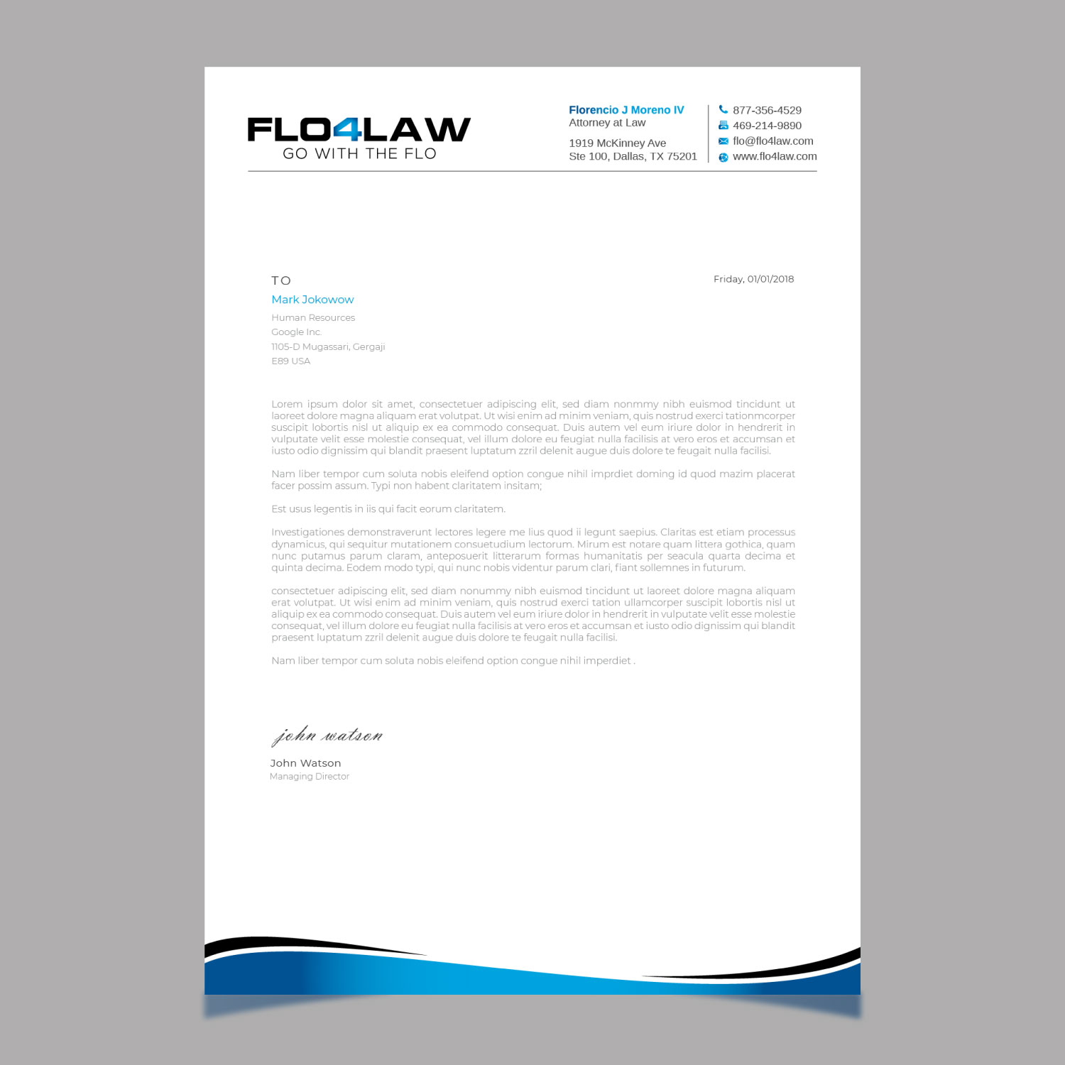 Letterhead Design by LAXMI DESIGNHUB for Florencio J Moreno IV | Design #27896232