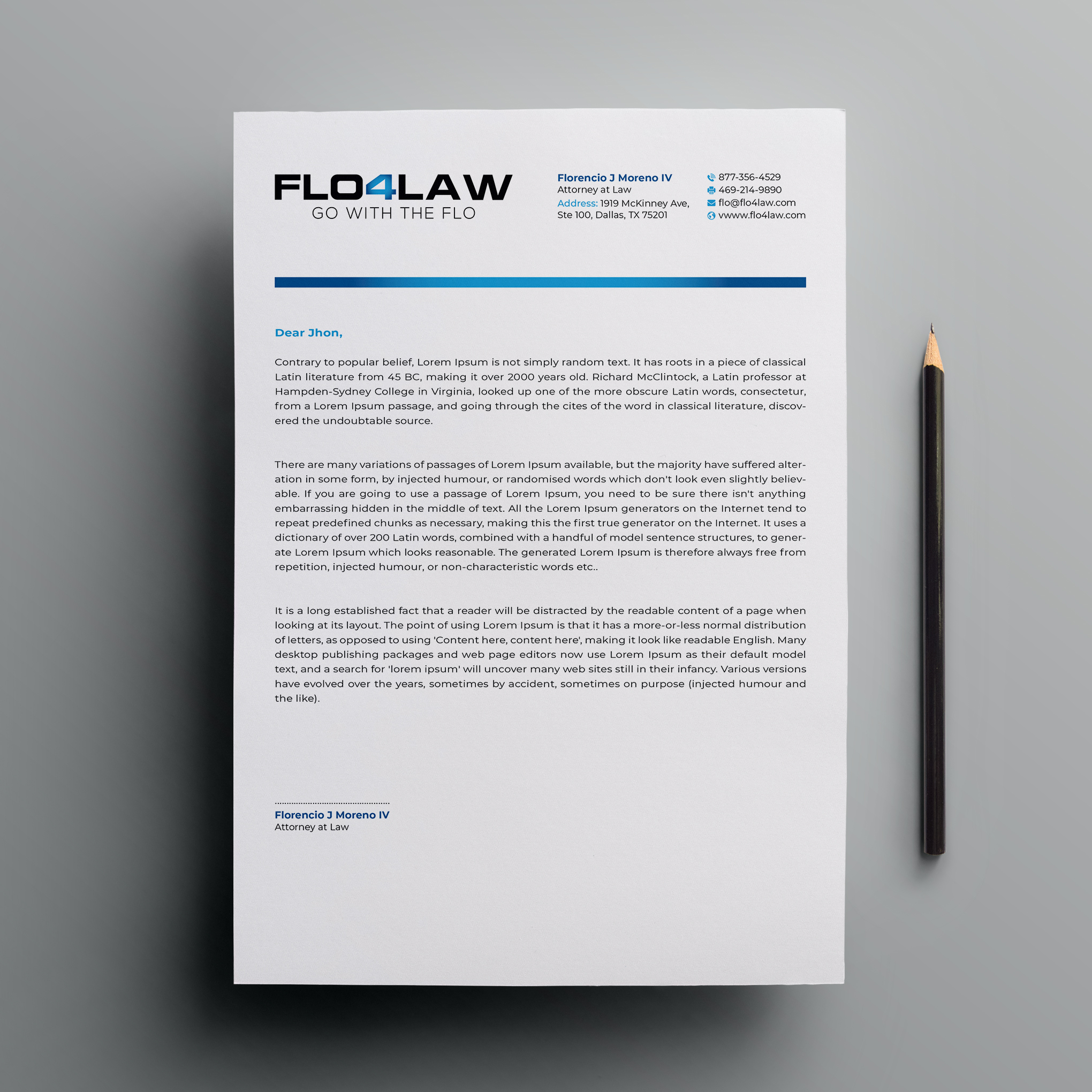 Letterhead Design by Bikash Das for Florencio J Moreno IV | Design #27922389