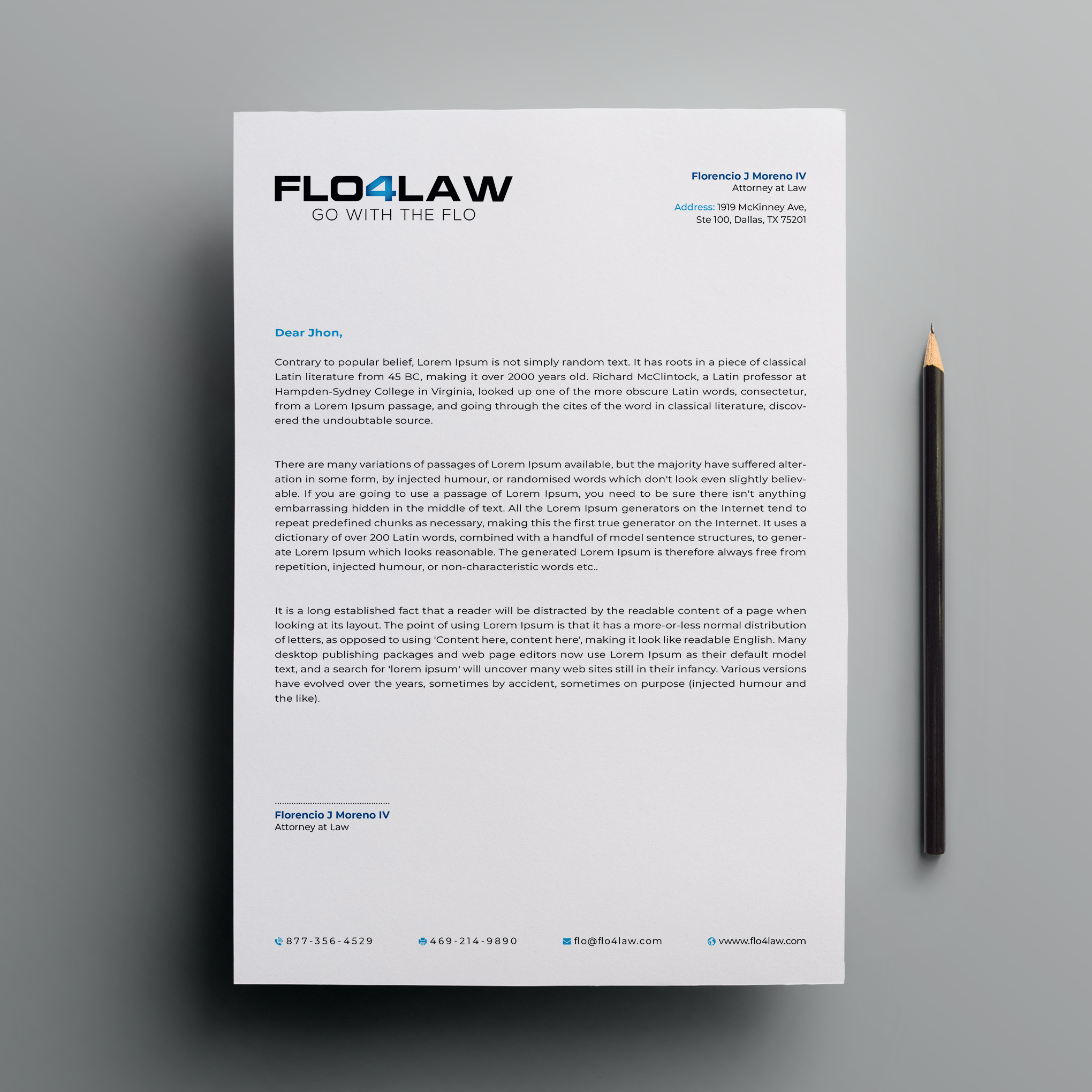 Letterhead Design by Bikash Das for Florencio J Moreno IV | Design #27922398