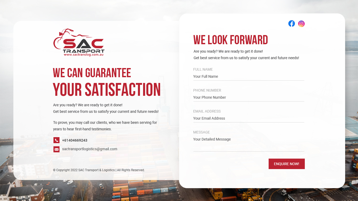Landing Page Design by vyasarajs for SAC Transport Logistics | Design #27951172