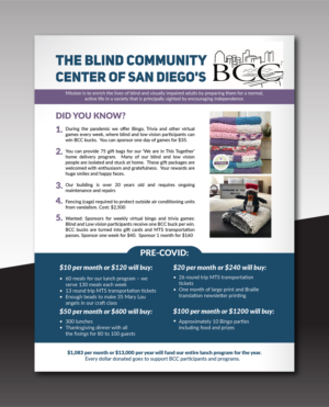 Flyer Design by Deziners Zone for Blind Community Center of San Diego | Design: #27975969