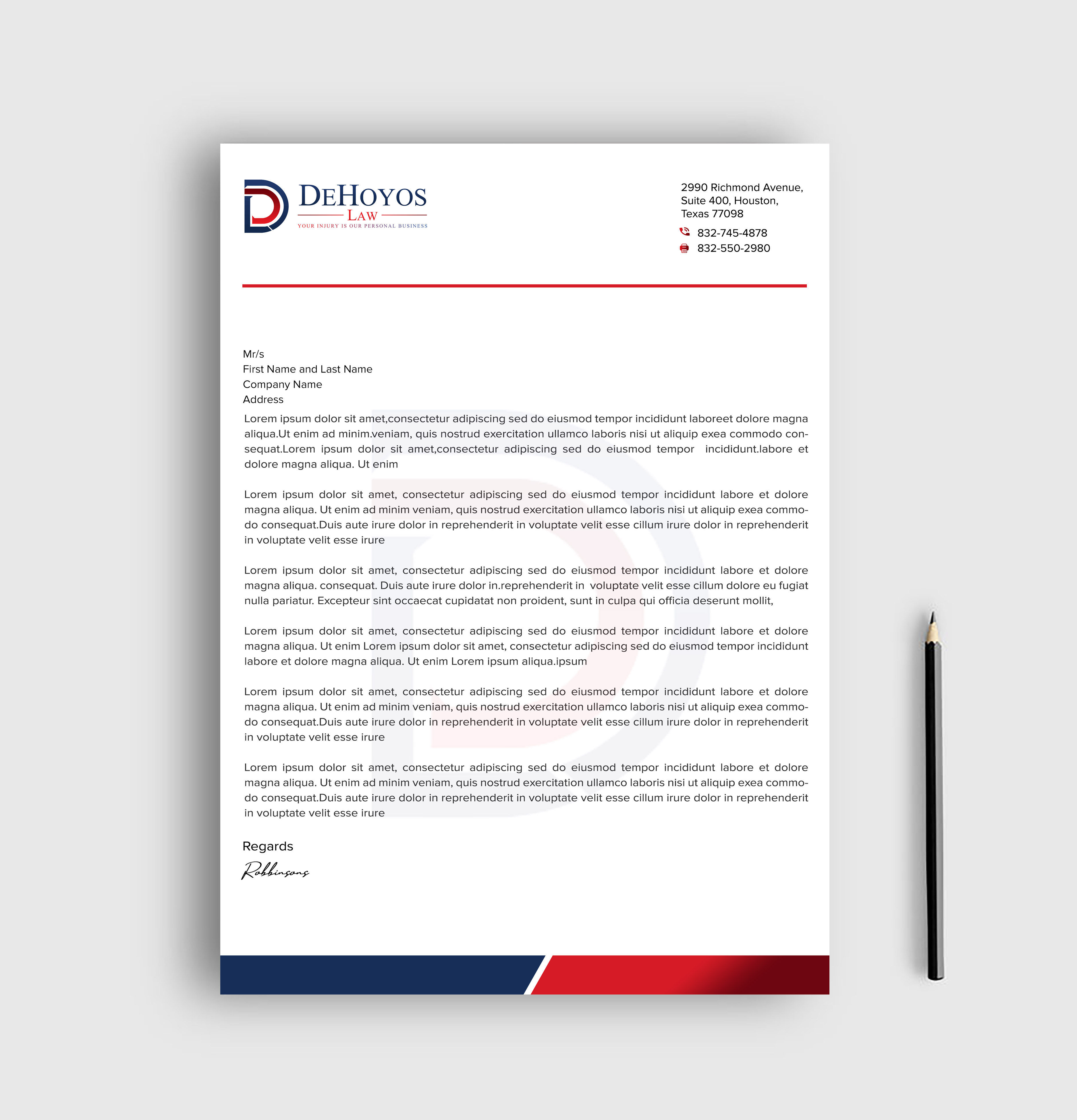 Stationery Design by sadikul islam for DeHoyos Law | Design #28032517