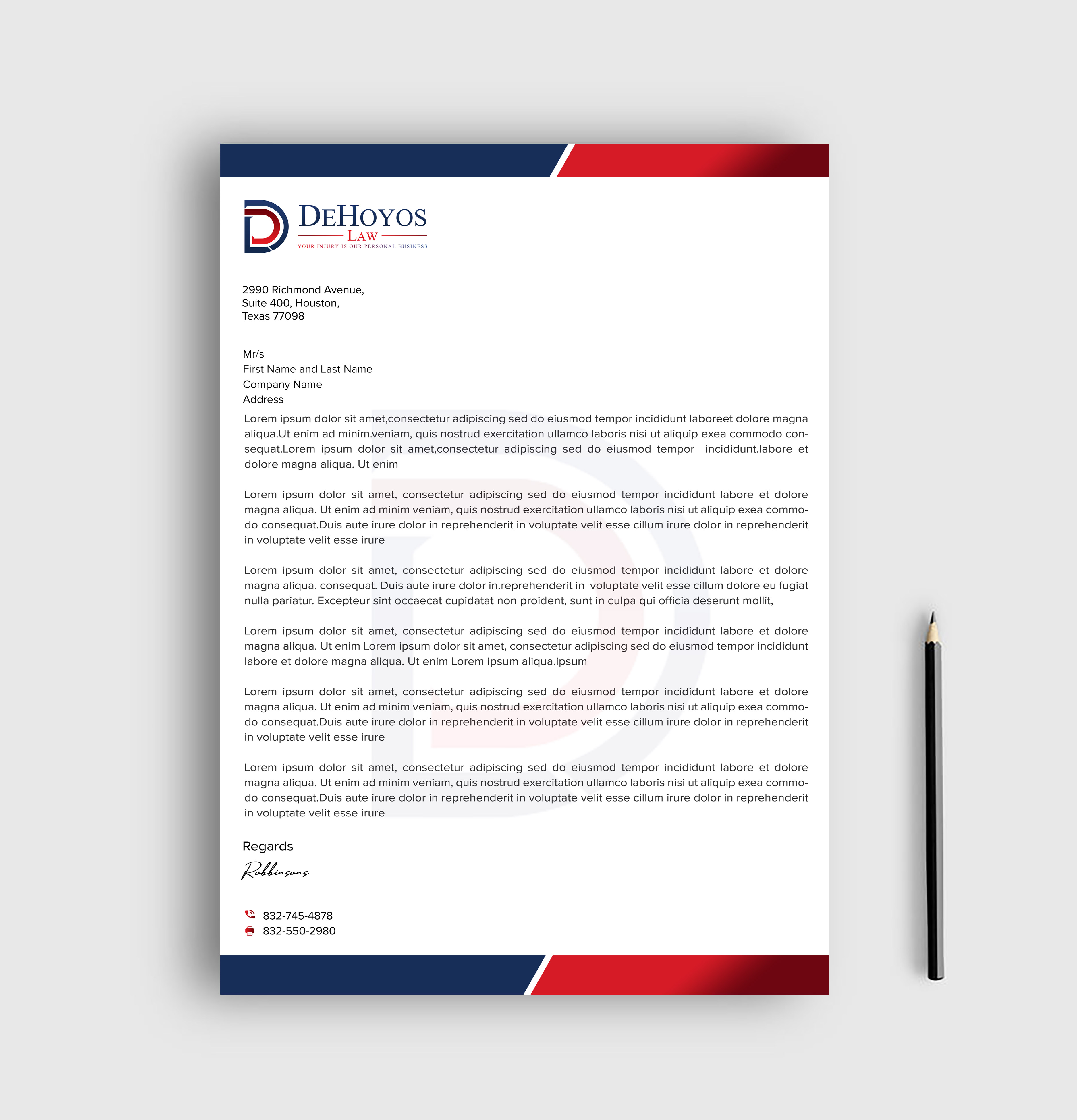 Stationery Design by sadikul islam for DeHoyos Law | Design #28032522