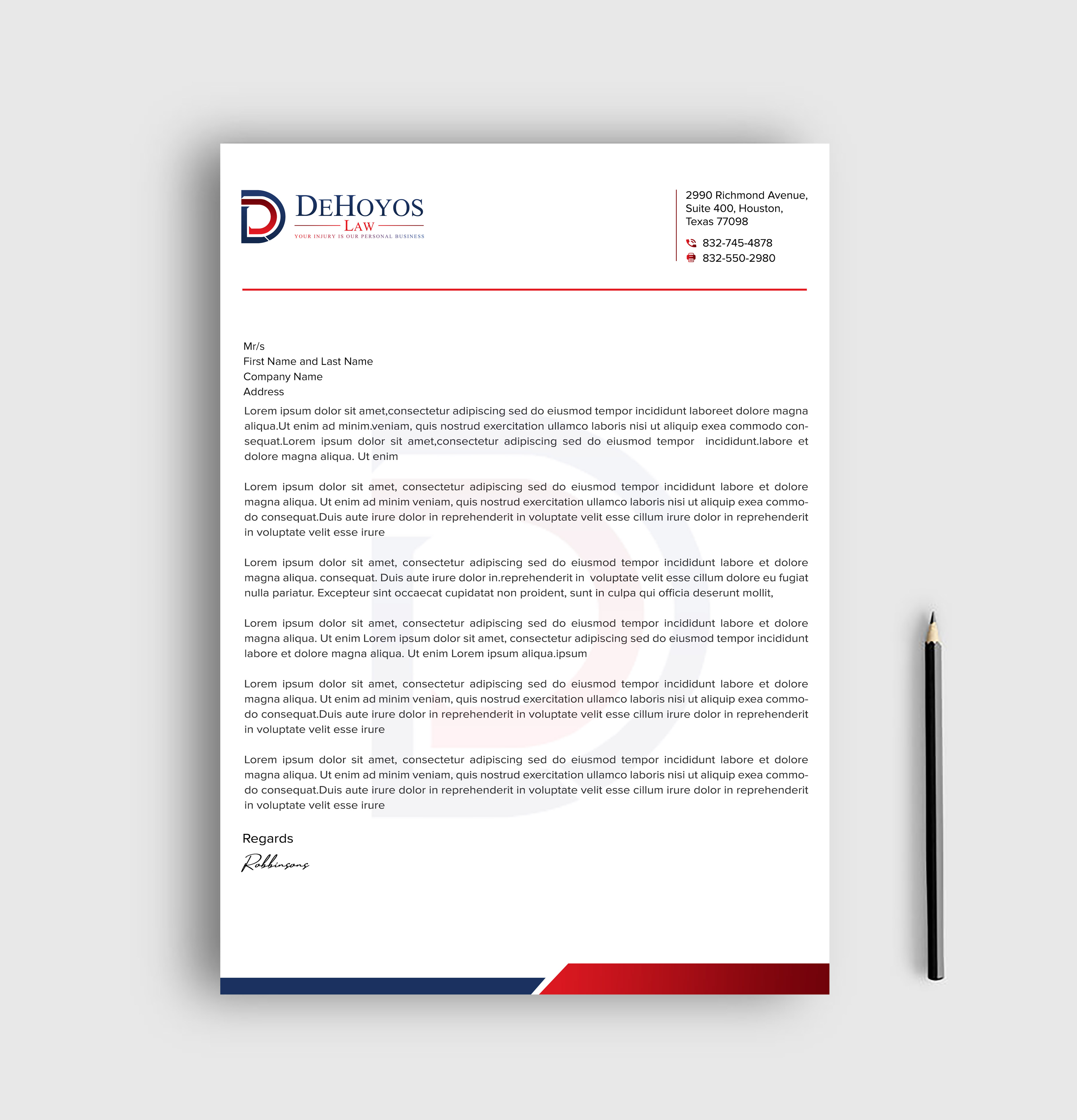 Stationery Design by sadikul islam for DeHoyos Law | Design #28033695