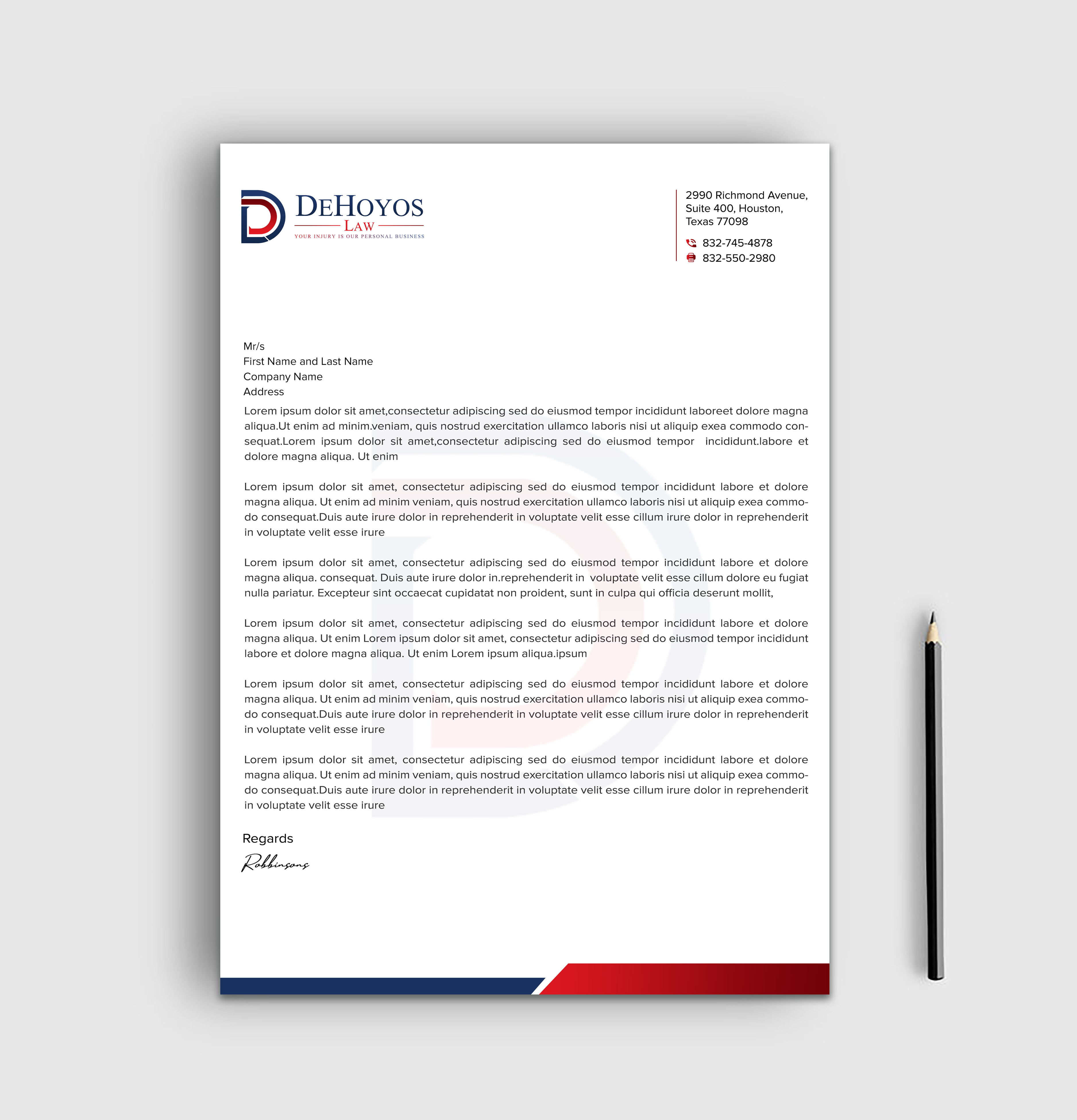 Stationery Design by sadikul islam for DeHoyos Law | Design #28033696