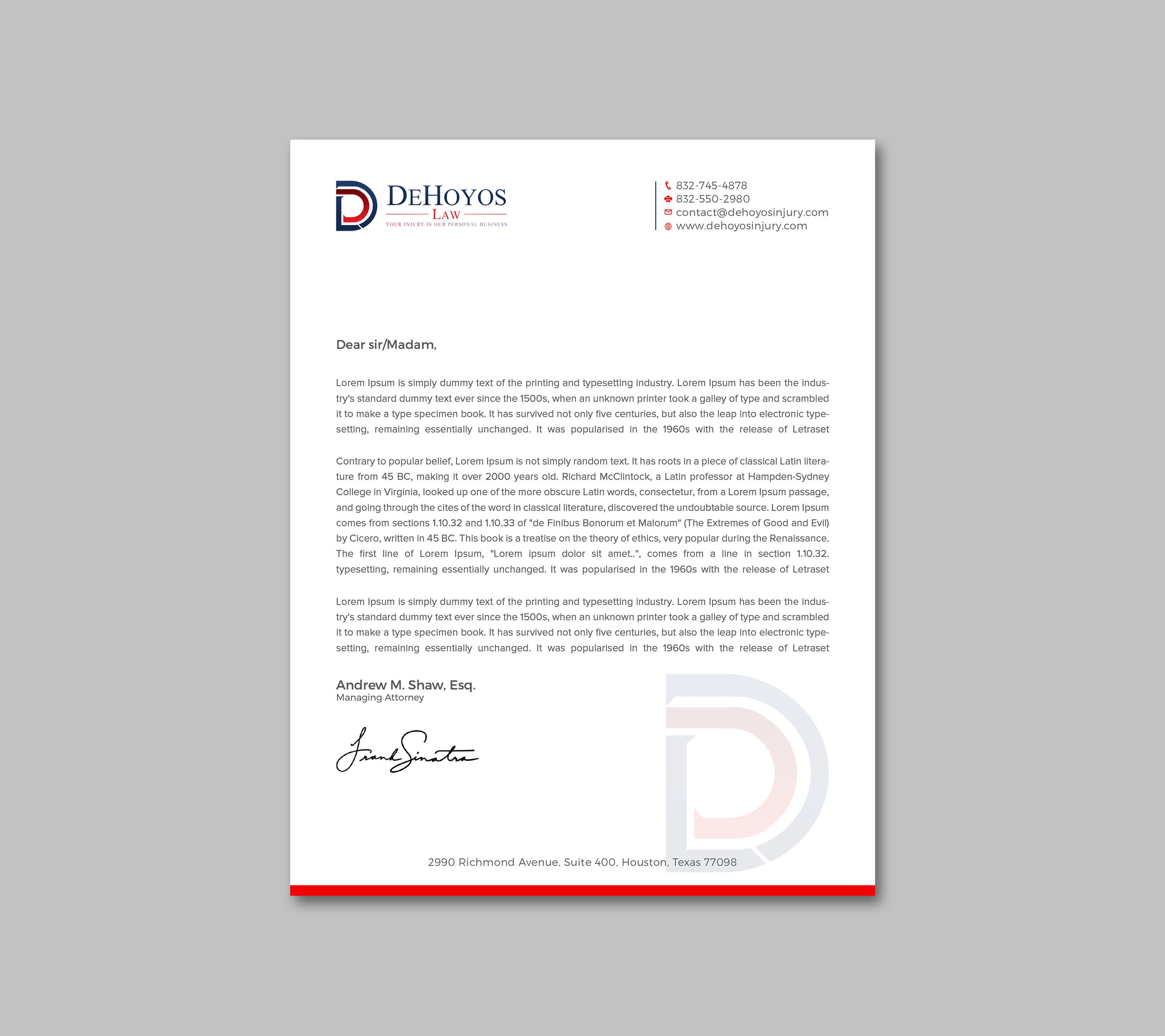 Stationery Design by RENEXIT for DeHoyos Law | Design #28006991