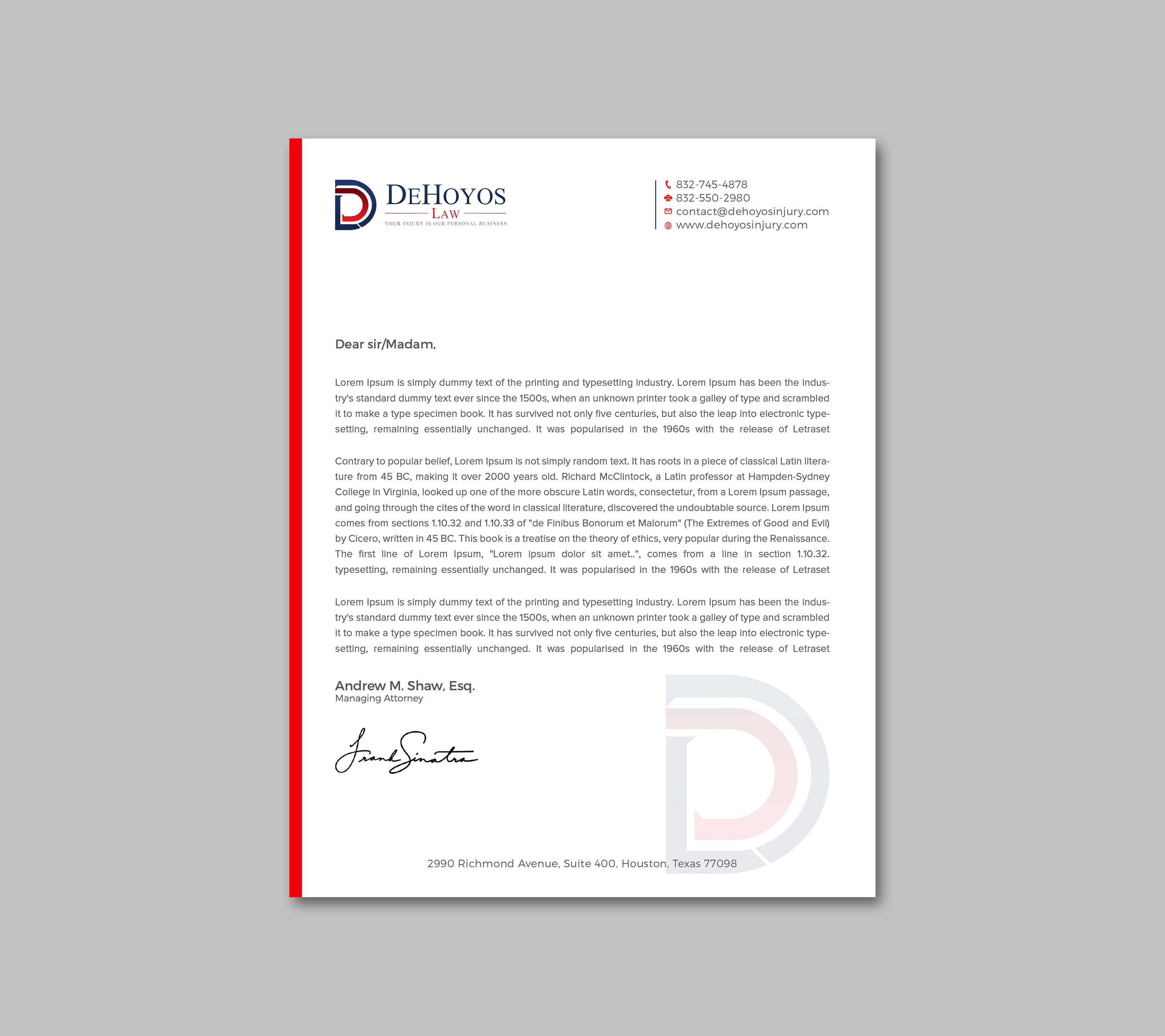 Stationery Design by RENEXIT for DeHoyos Law | Design #28006992