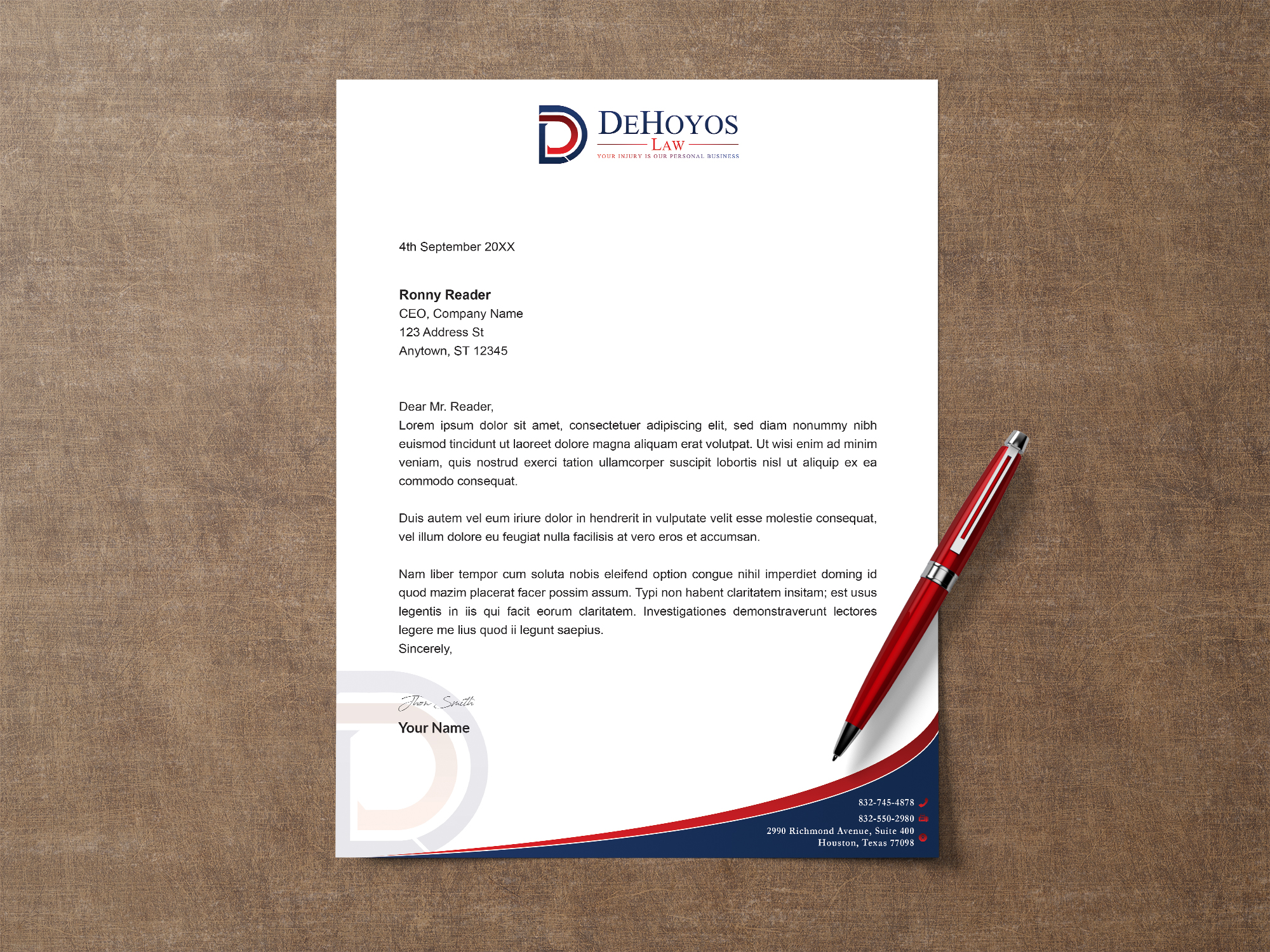 Stationery Design by Creative Moon Design for DeHoyos Law | Design #27998380