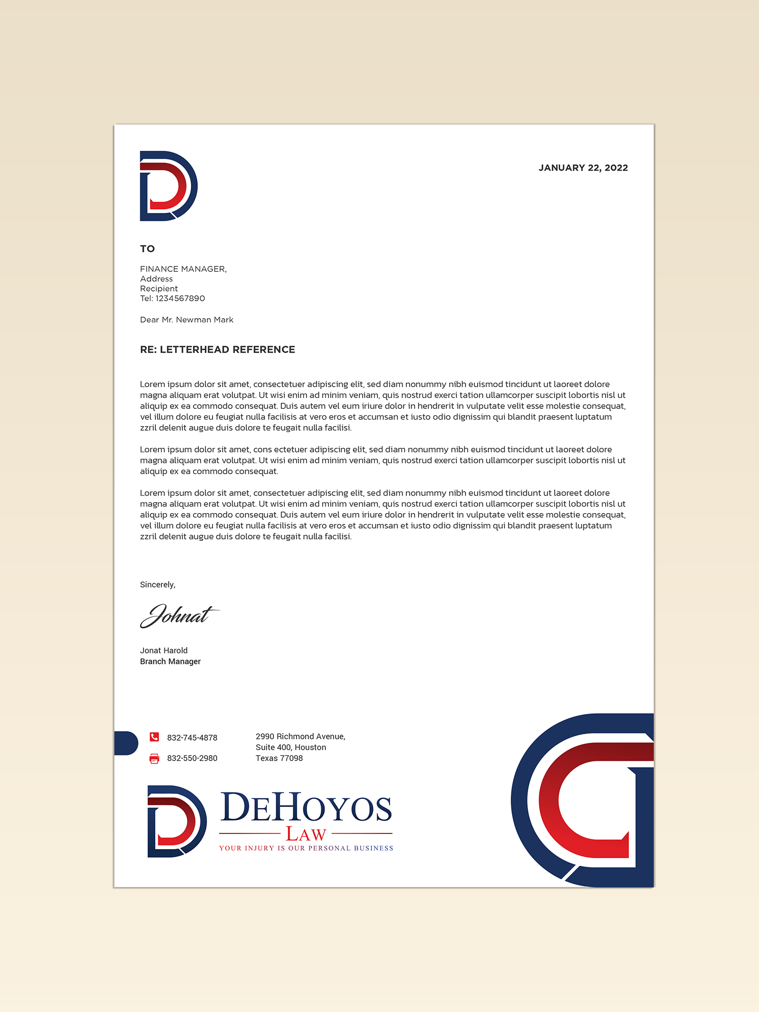 Stationery Design by Kevin Indiaka for DeHoyos Law | Design #28000122