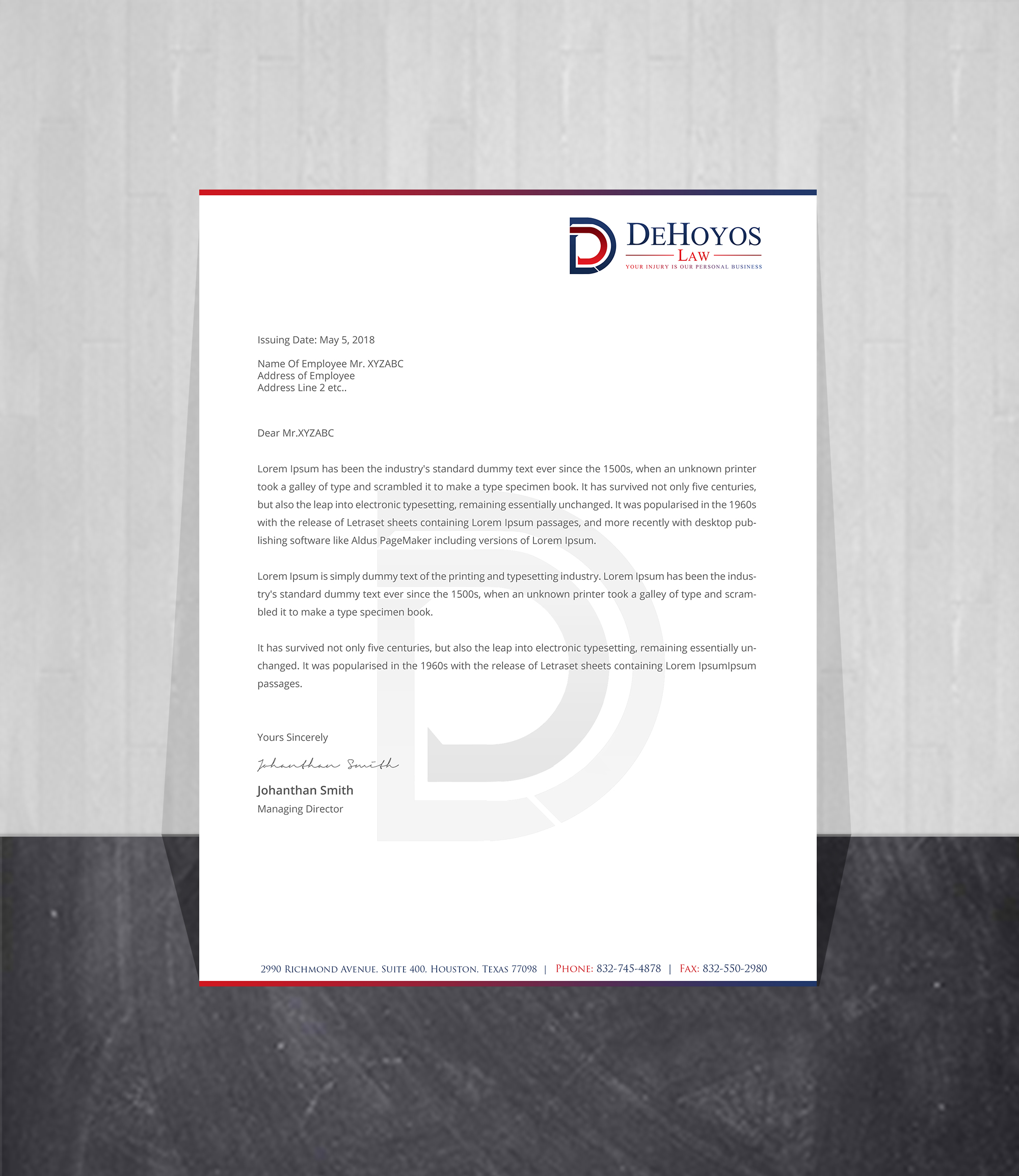 Stationery Design by Creations Box 2015 for DeHoyos Law | Design #28001189