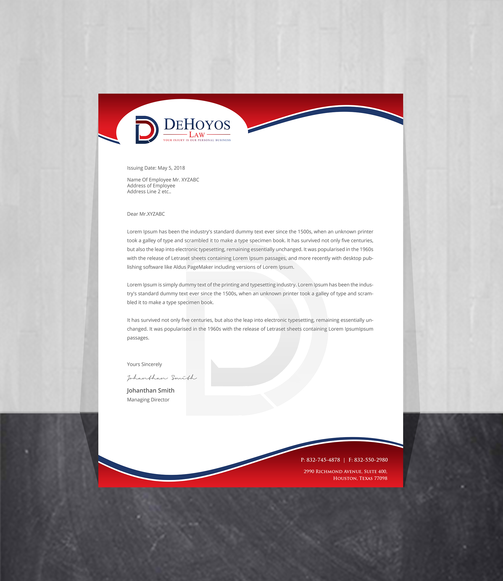 Stationery Design by Creations Box 2015 for DeHoyos Law | Design #28001190