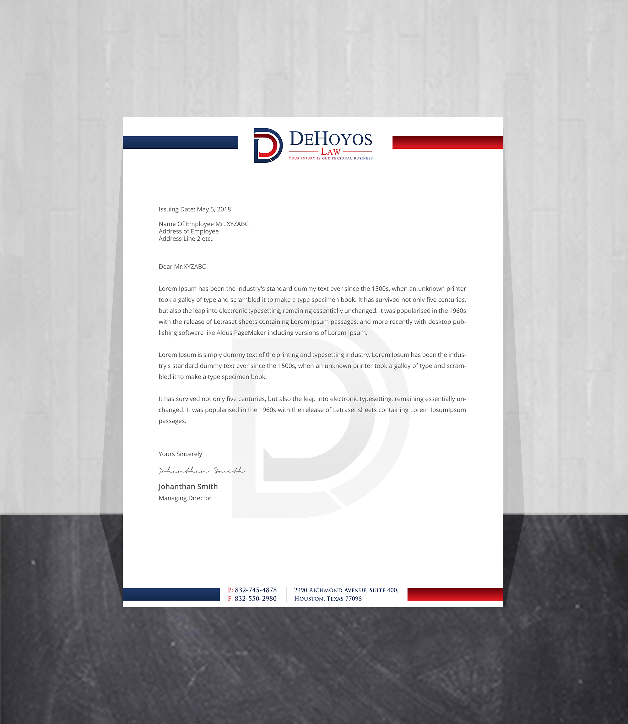 Stationery Design by Creations Box 2015 for DeHoyos Law | Design #28001192