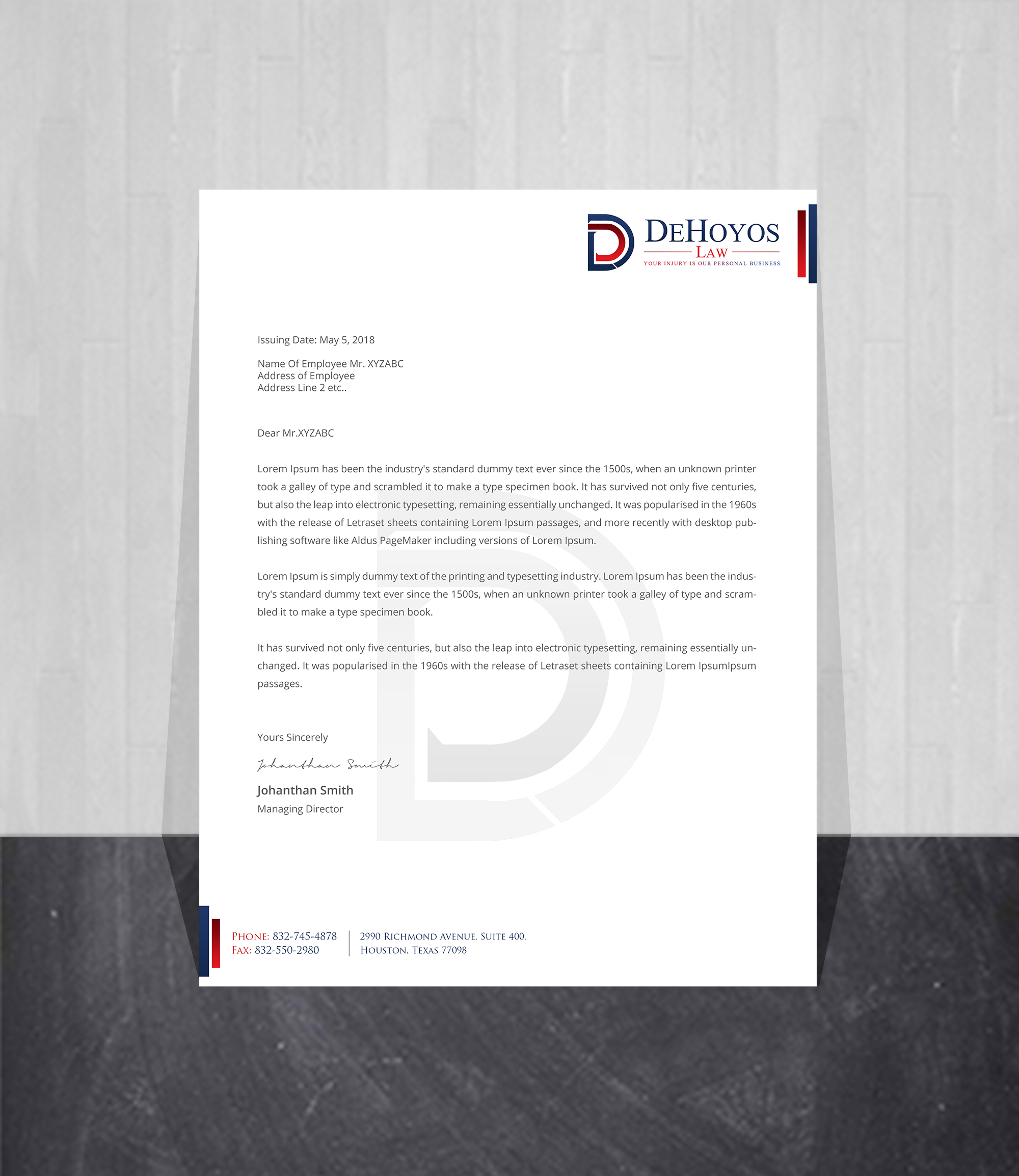Stationery Design by Creations Box 2015 for DeHoyos Law | Design #28001193
