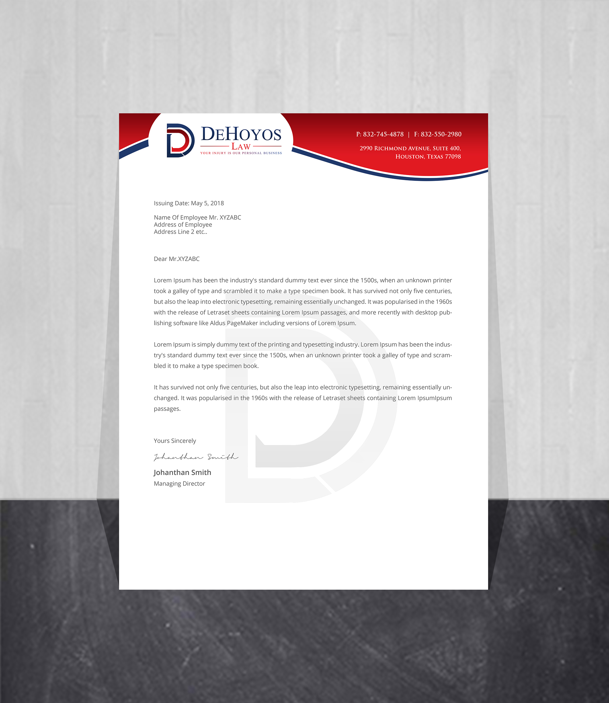 Stationery Design by Creations Box 2015 for DeHoyos Law | Design #28001214