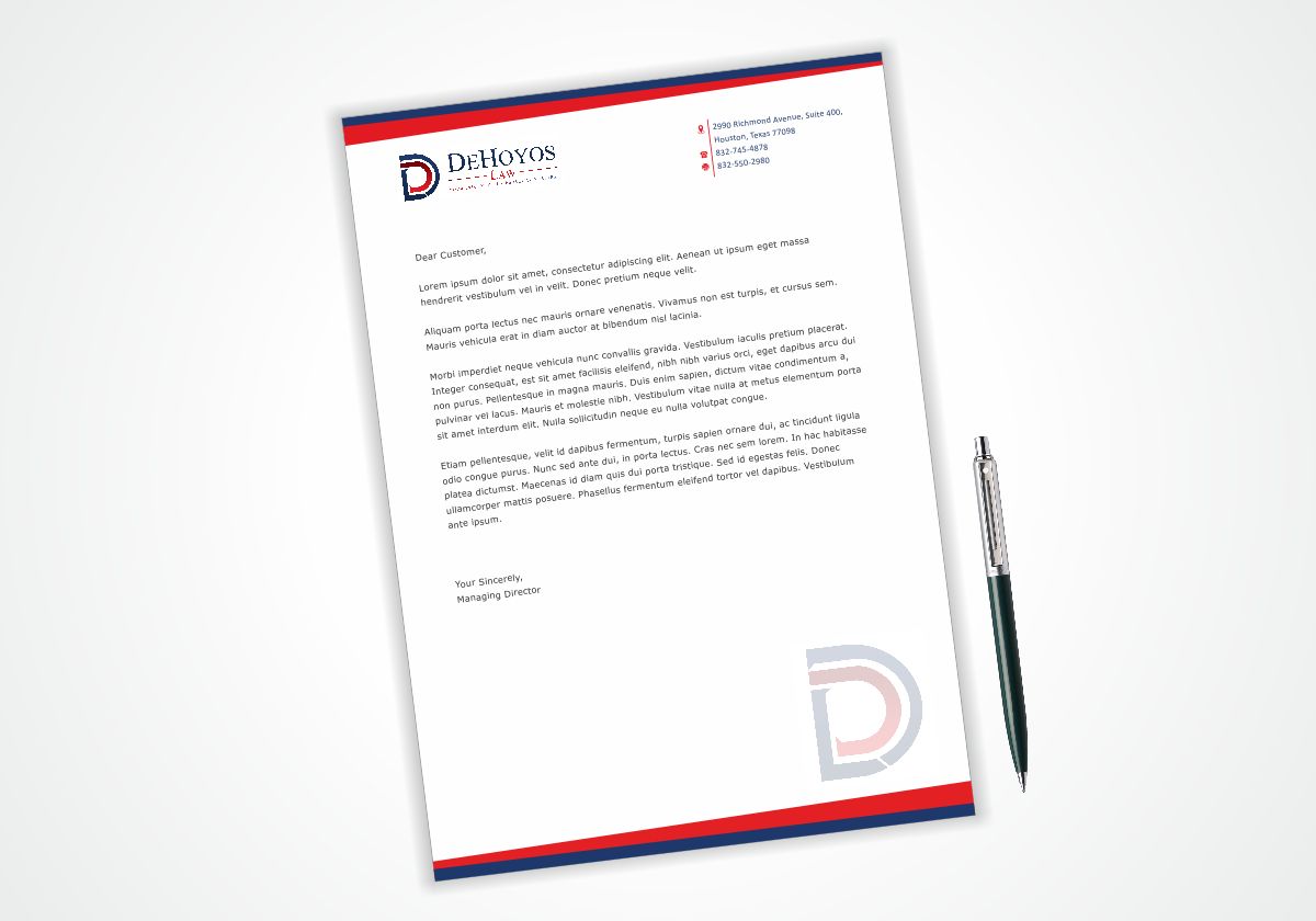 Schreibwaren-Design von Dave Paresh für DeHoyos Law | Design #28004598
