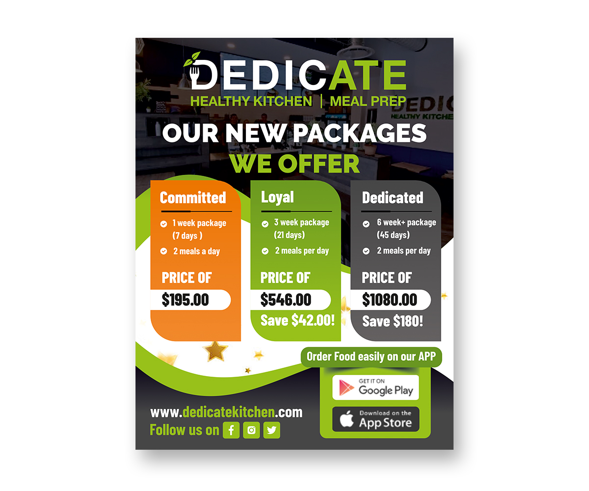 Diseño de Flyer por ecorokerz para DEDICATE Healthy Kitchen | Diseño #28003415