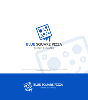 Blue Square (pizza?) with a tagline below in smaller font 