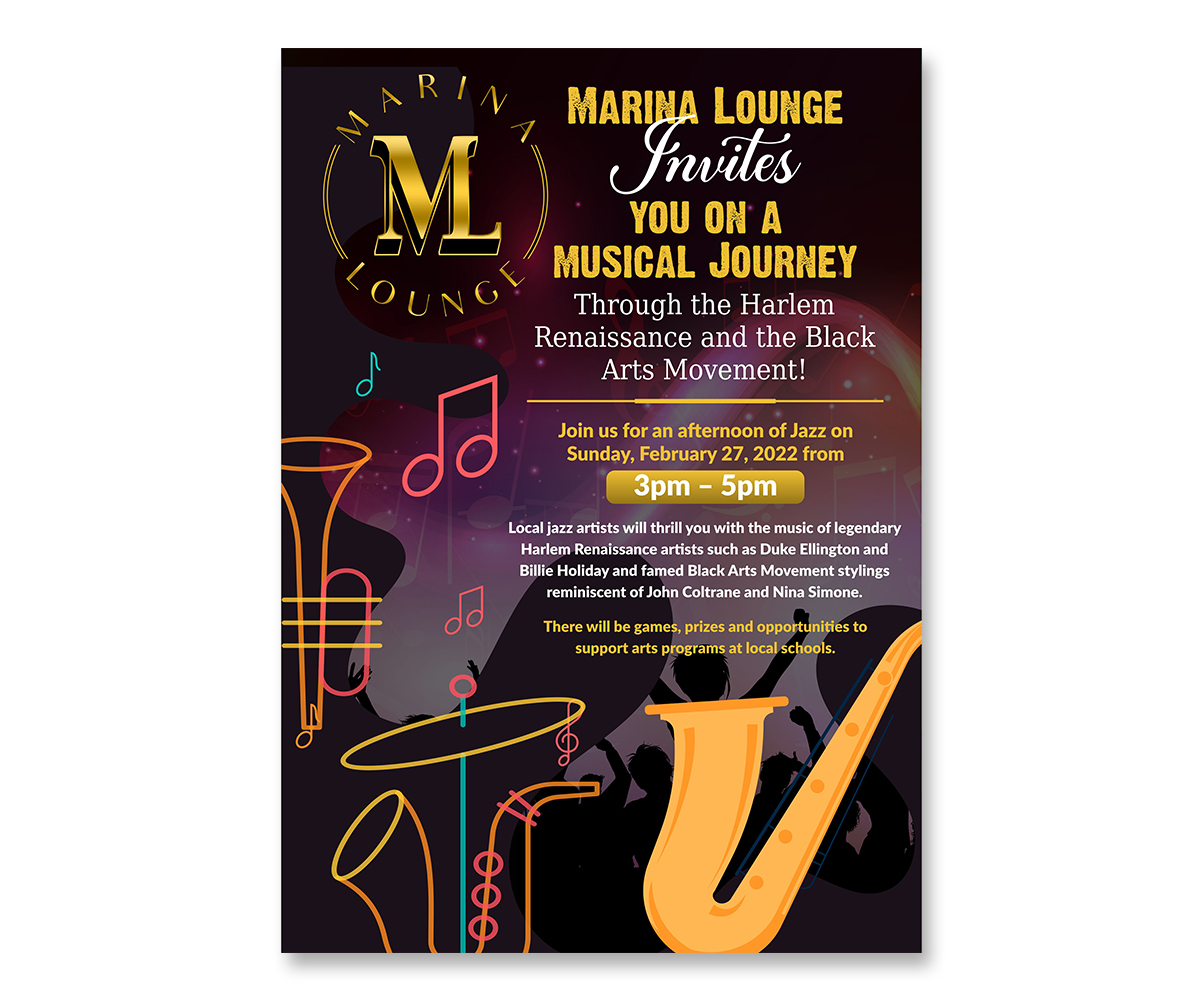 Flyer Design by ecorokerz for Marina Lounge Suisun | Design #28134189