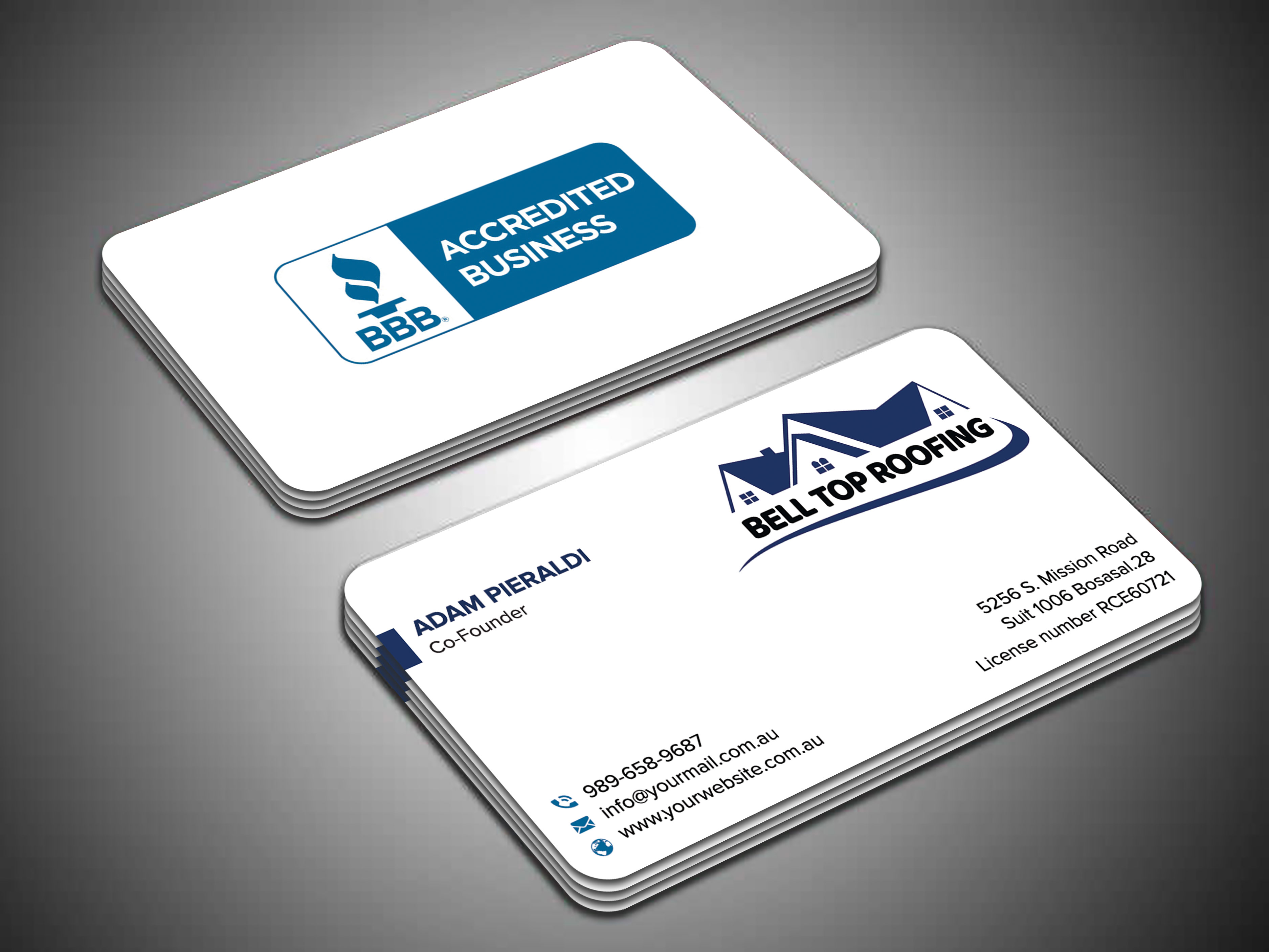 Business Card Design by sadikul islam for Bell Top Roofing | Design #28148257