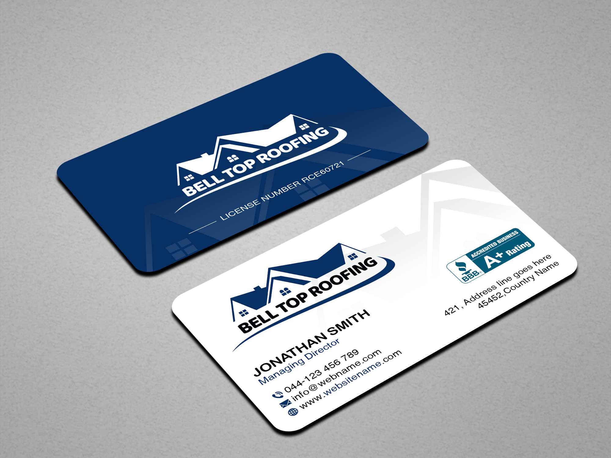 Business Card Design by Creations Box 2015 for Bell Top Roofing | Design #28154238