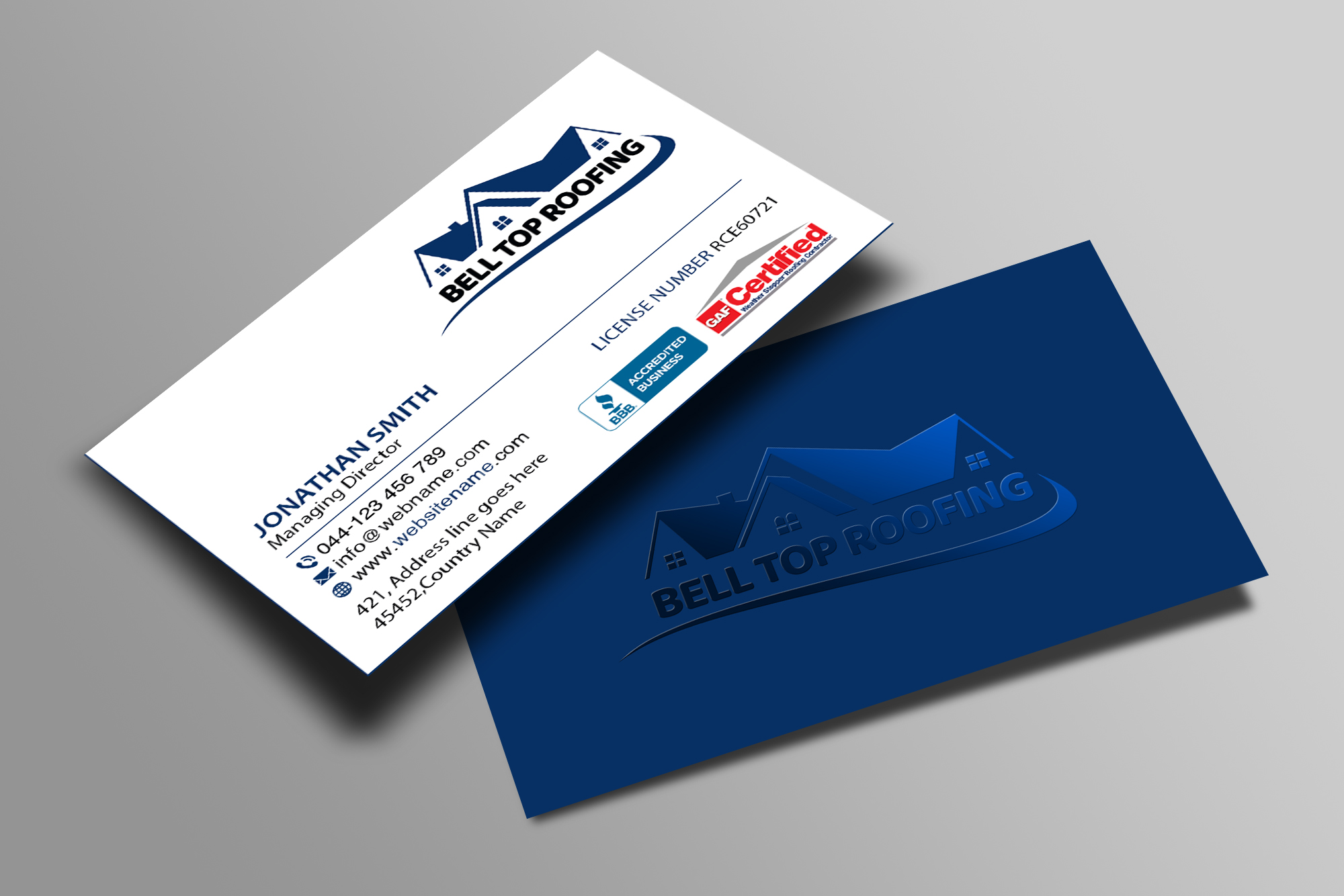 Business Card Design by Creations Box 2015 for Bell Top Roofing | Design #28154259