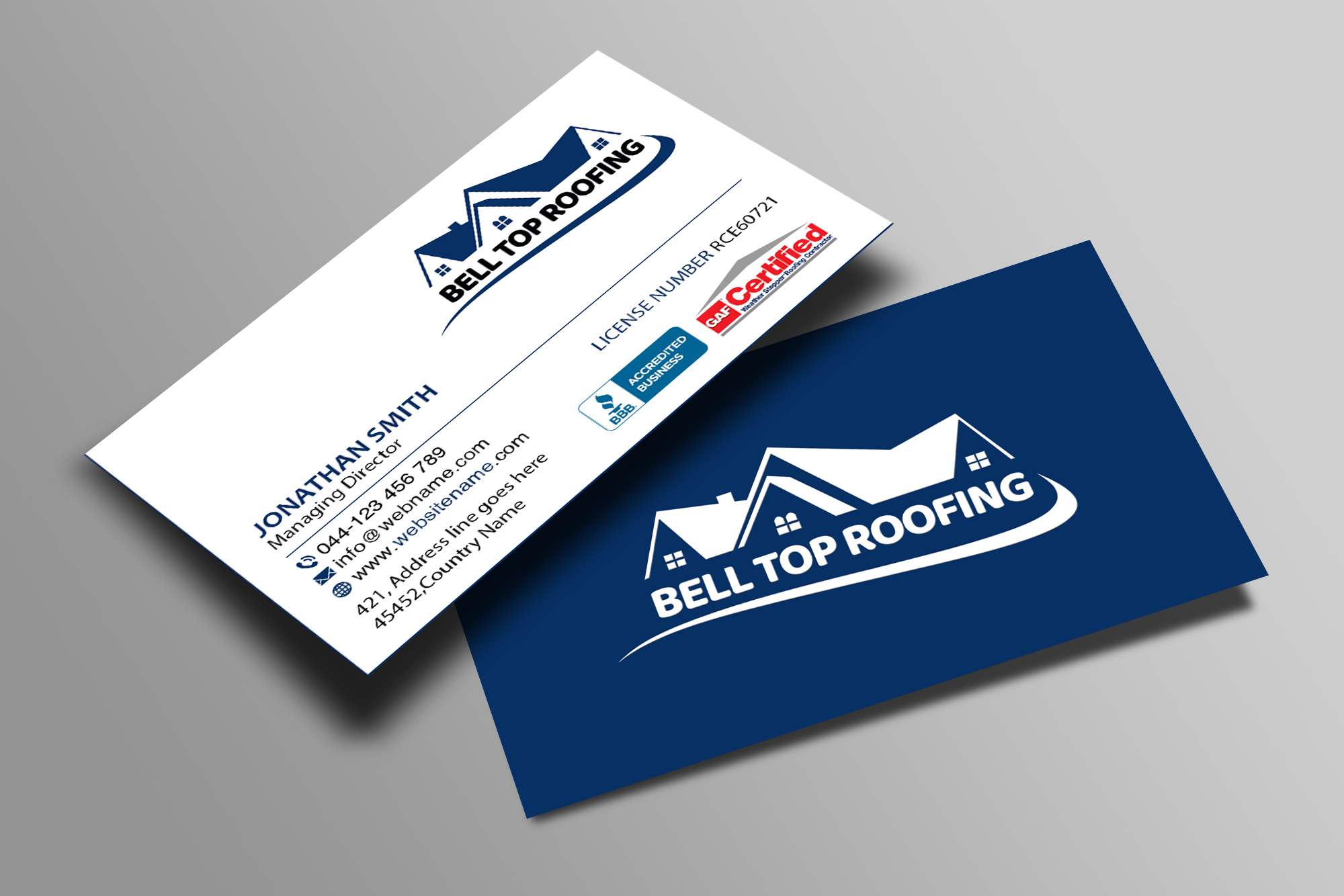 Business Card Design by Creations Box 2015 for Bell Top Roofing | Design #28154260