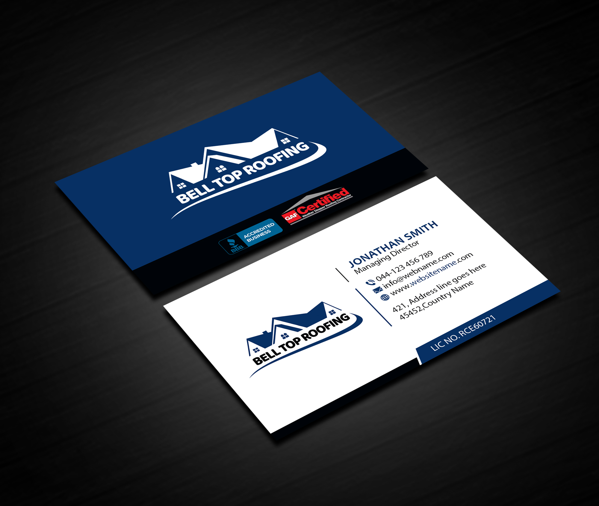Business Card Design by Creations Box 2015 for Bell Top Roofing | Design #28159332