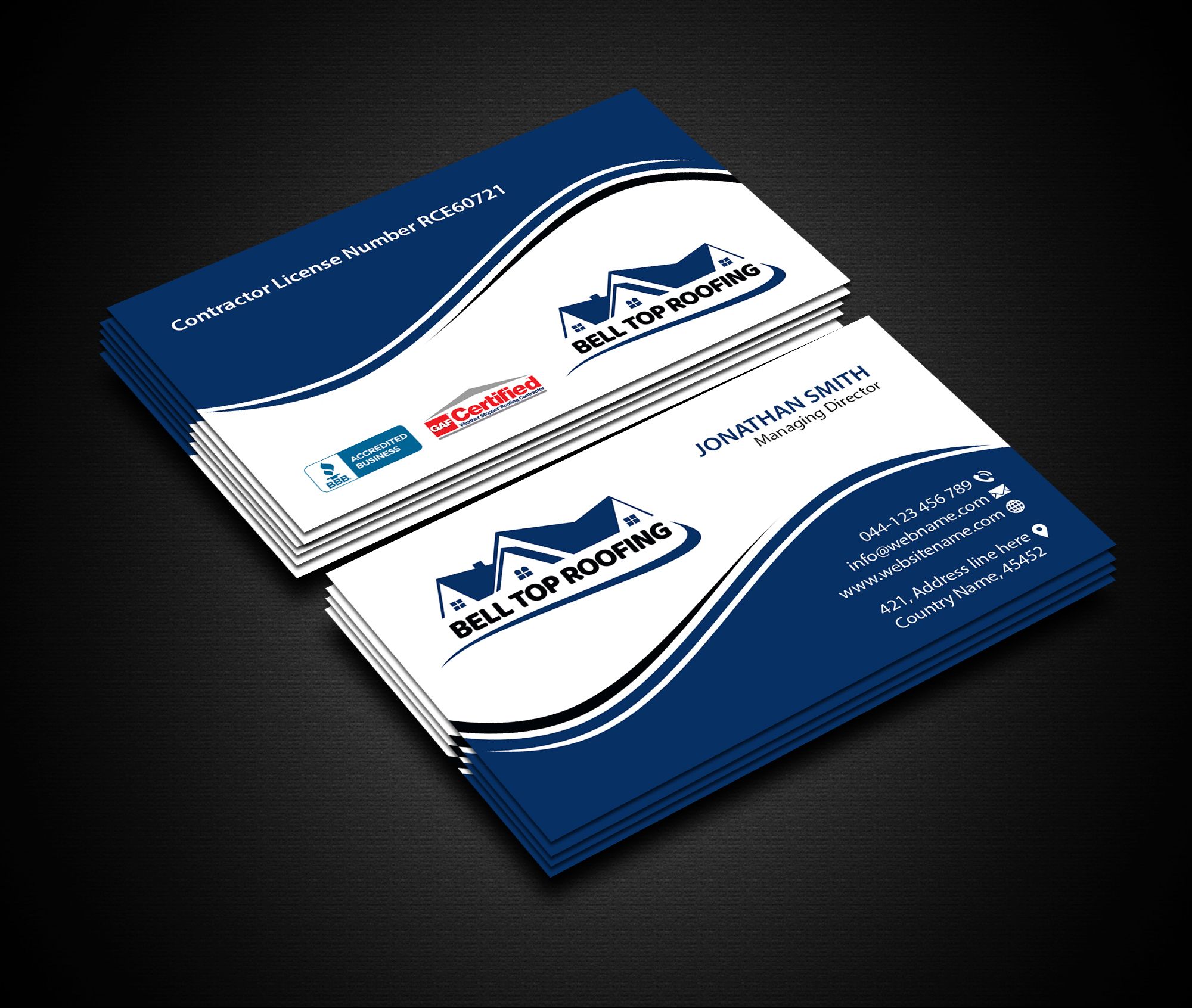 Business Card Design by Creations Box 2015 for Bell Top Roofing | Design #28159335
