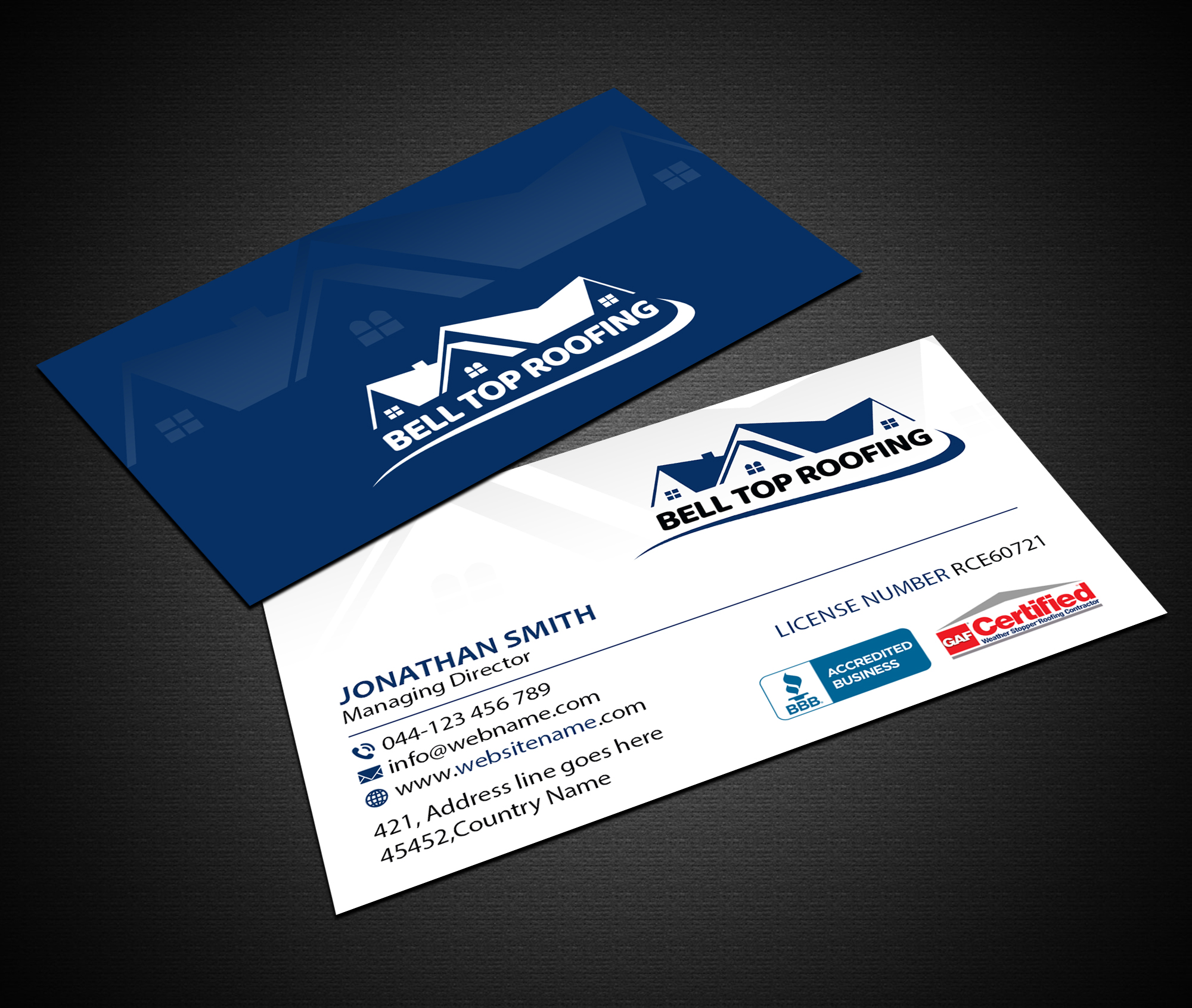 Business Card Design by Creations Box 2015 for Bell Top Roofing | Design #28159341