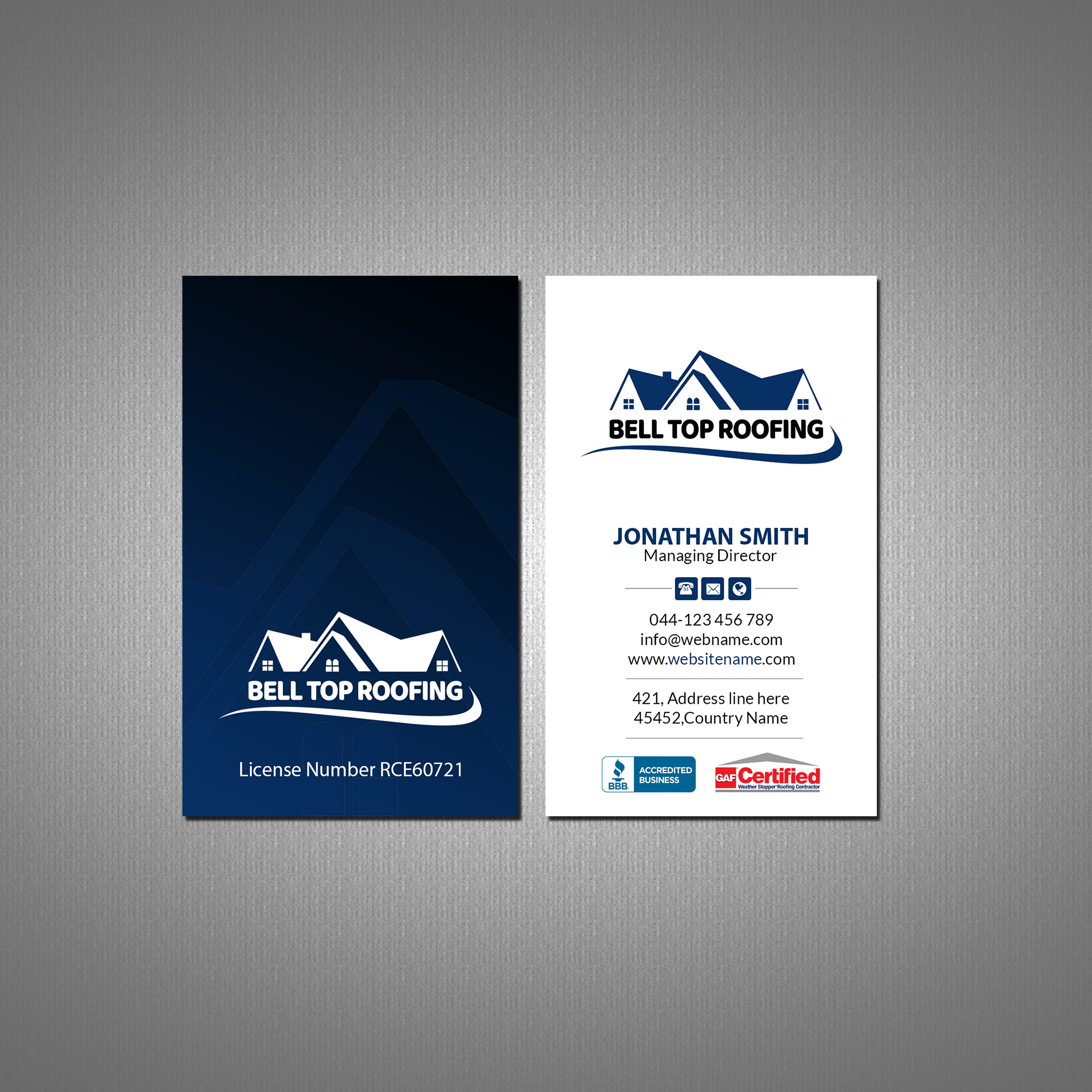 Business Card Design by Creations Box 2015 for Bell Top Roofing | Design #28159342