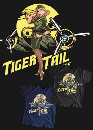  Tiger Tail Lounge Vintage WWII Aircraft with sexy Pin Up  | T-shirt Design by AVColor Design