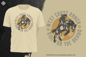 Vintage Rodeo design of a bronc rider for a Ranch apparel brand | Diseño de Camiseta por gekgrfx
