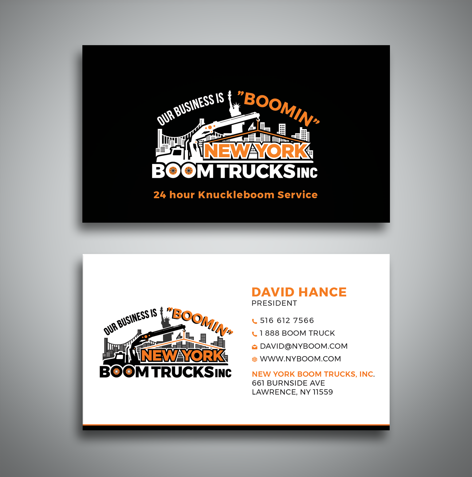 Diseño de Tarjeta de Presentación por Creative Moon Design para New York Boom Trucks Inc | Diseño #28260334