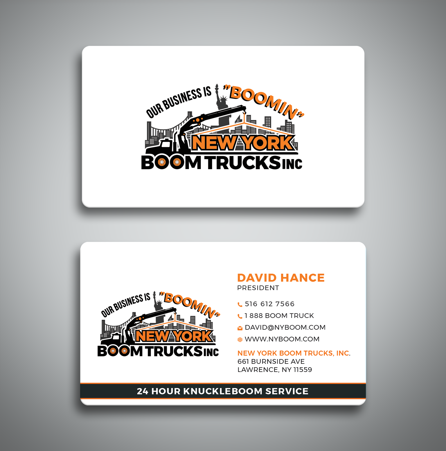 Business Card Design by Creative Moon Design for New York Boom Trucks Inc | Design #28260407