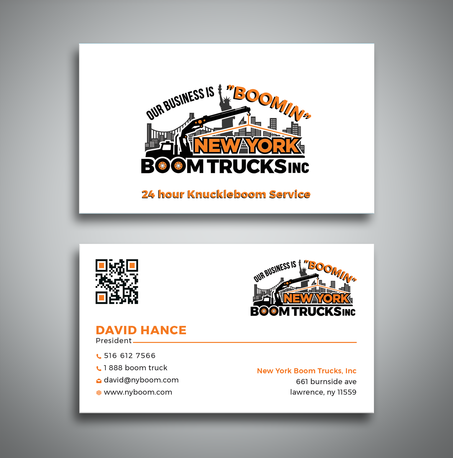 Business Card Design by Creative Moon Design for New York Boom Trucks Inc | Design #28260408