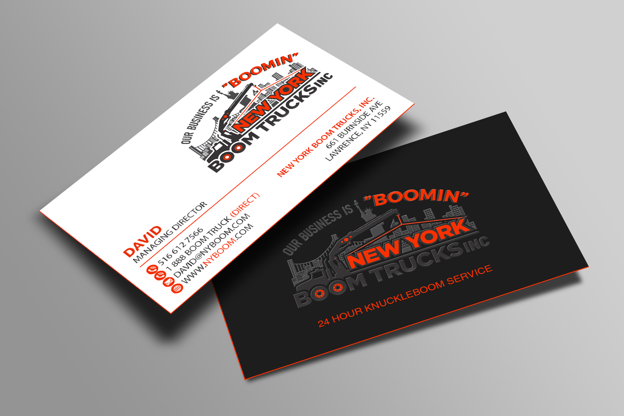 Business Card Design by Creations Box 2015 for New York Boom Trucks Inc | Design #28251783