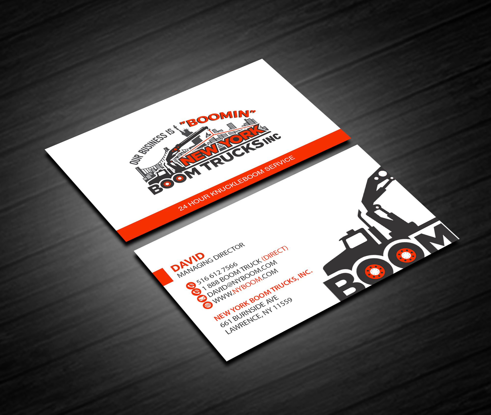 Business Card Design by Creations Box 2015 for New York Boom Trucks Inc | Design #28252060