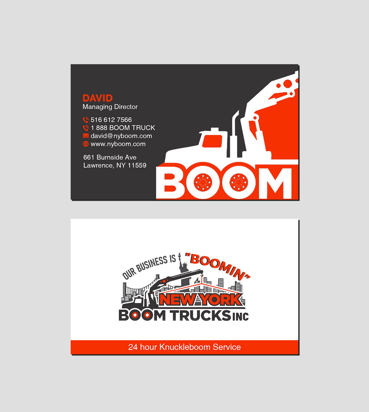 Business Card Design by Creations Box 2015 for New York Boom Trucks Inc | Design #28252067