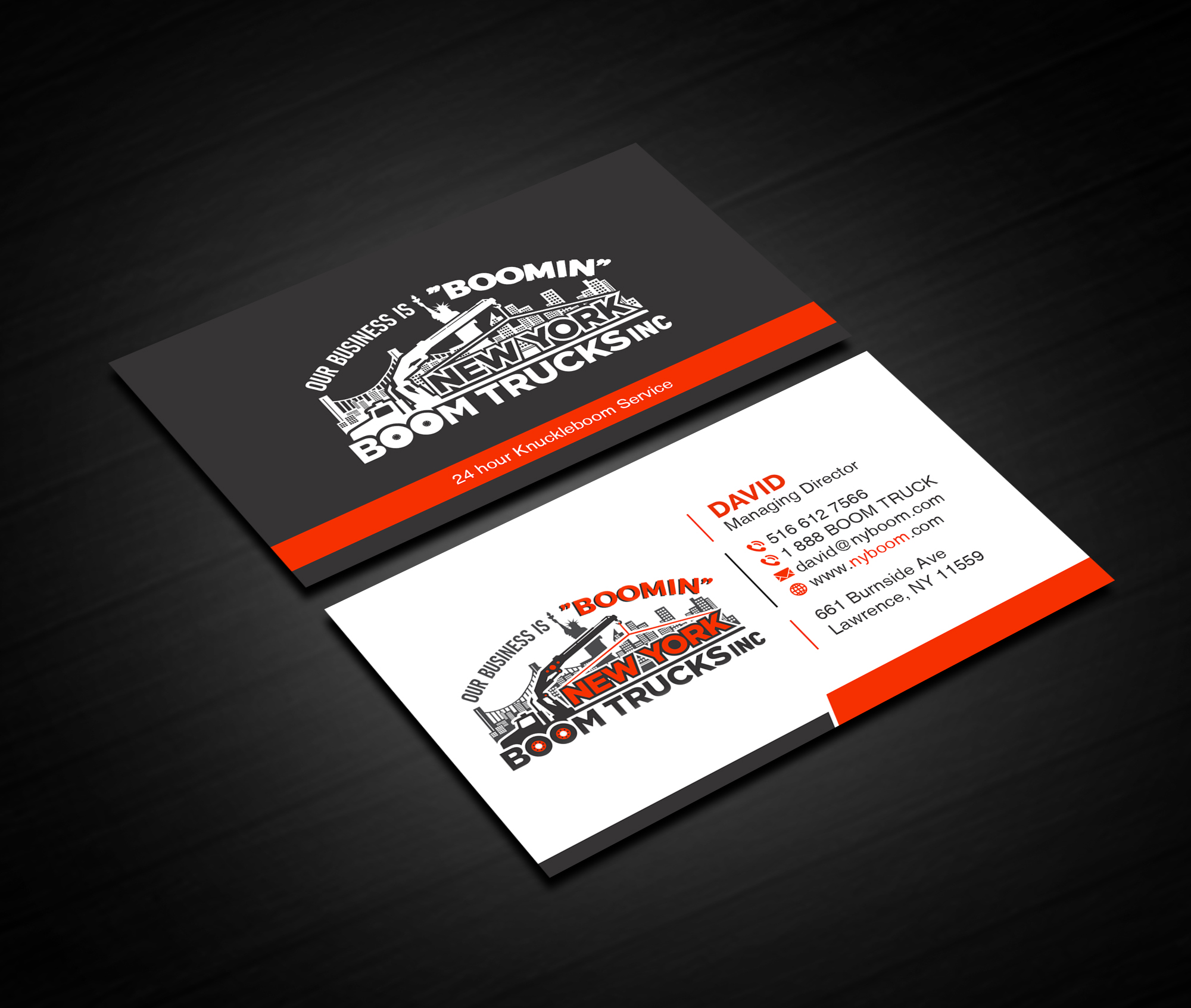 Business Card Design by Creations Box 2015 for New York Boom Trucks Inc | Design #28253560