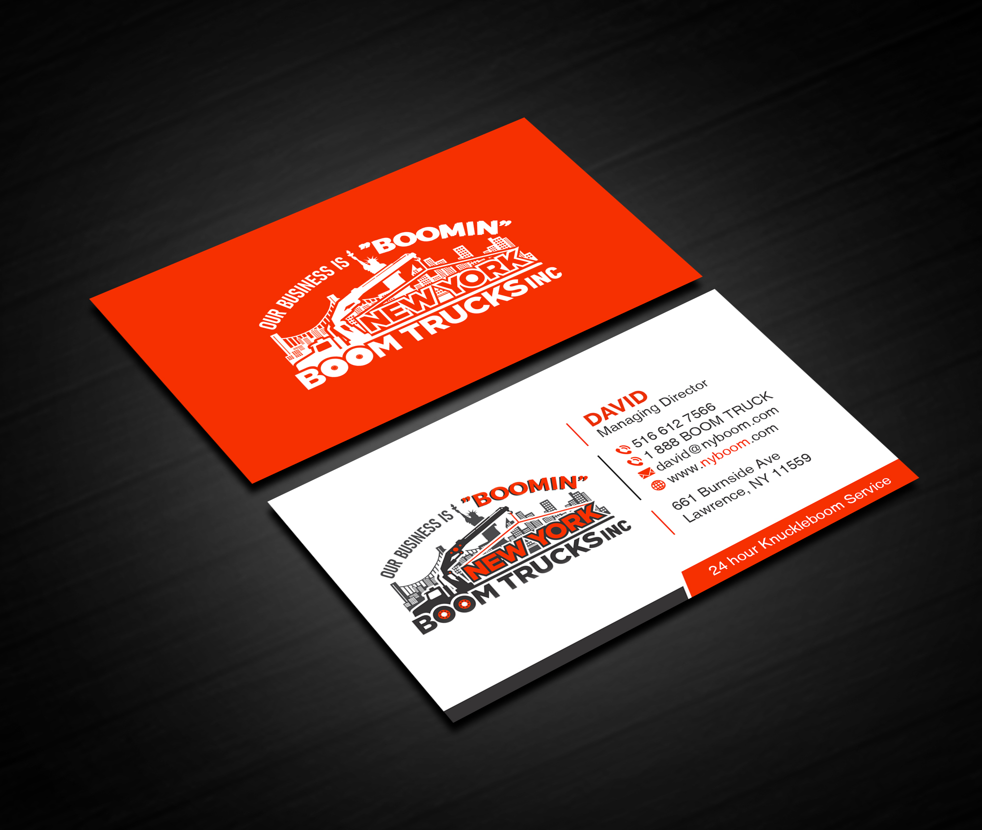Business Card Design by Creations Box 2015 for New York Boom Trucks Inc | Design #28253561