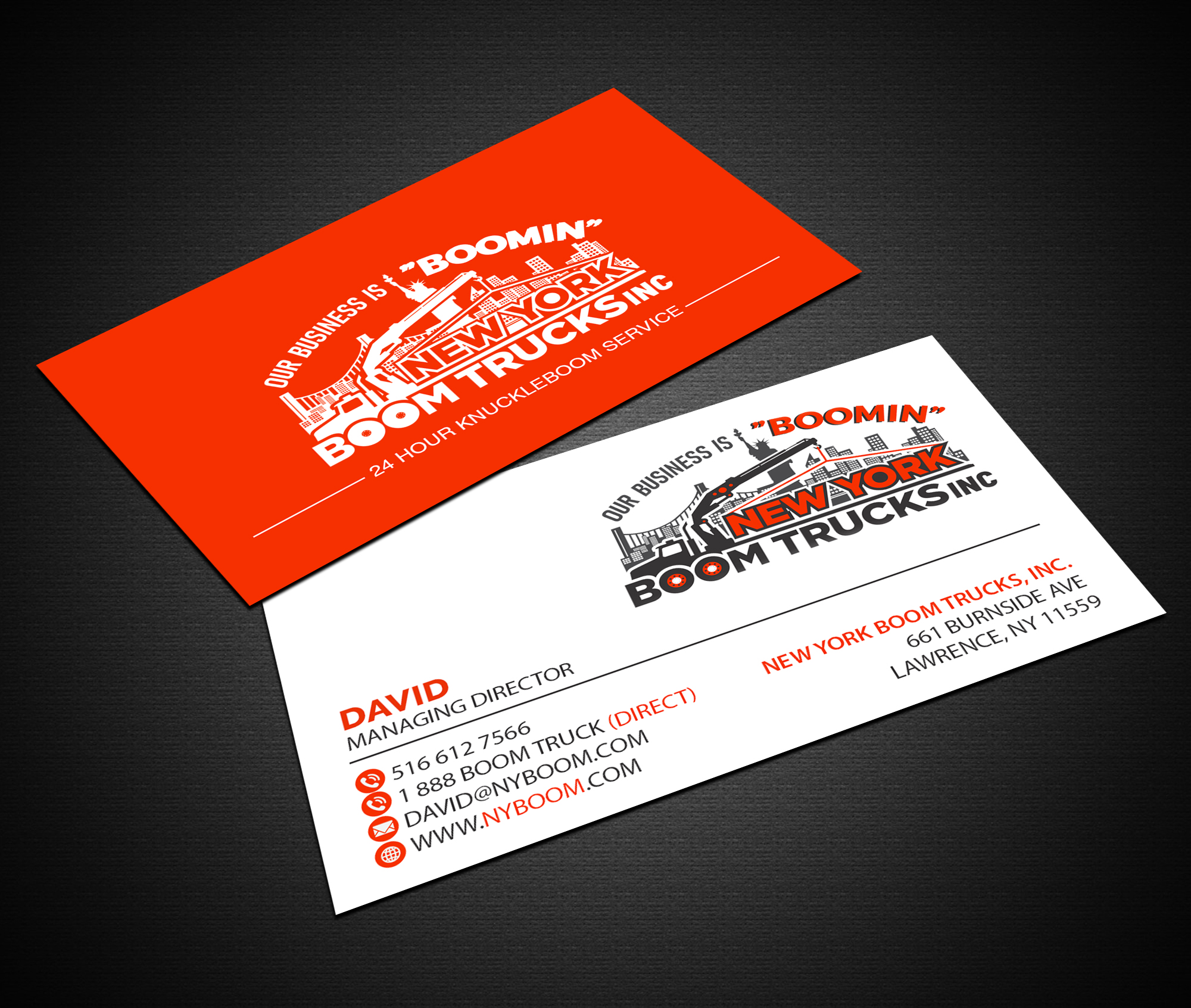 Business Card Design by Creations Box 2015 for New York Boom Trucks Inc | Design #28253571