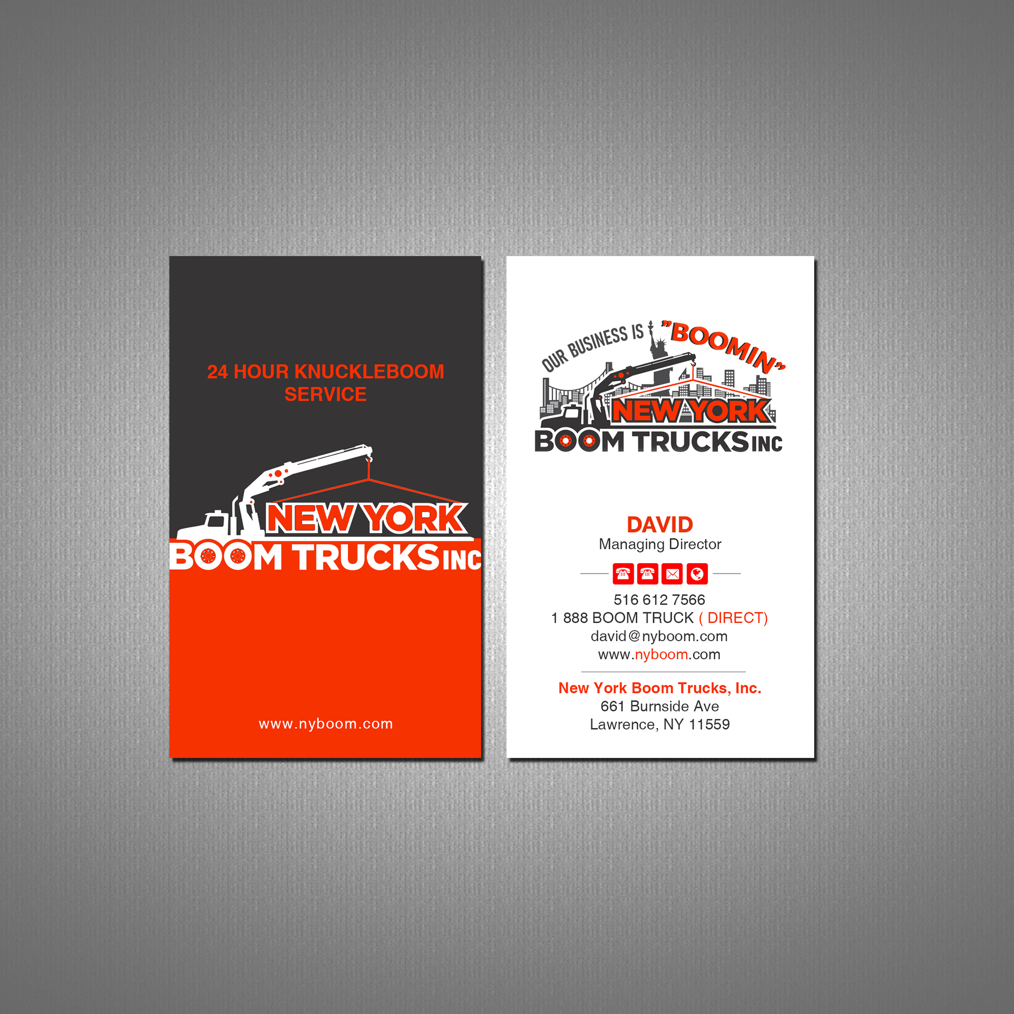 Business Card Design by Creations Box 2015 for New York Boom Trucks Inc | Design #28253572